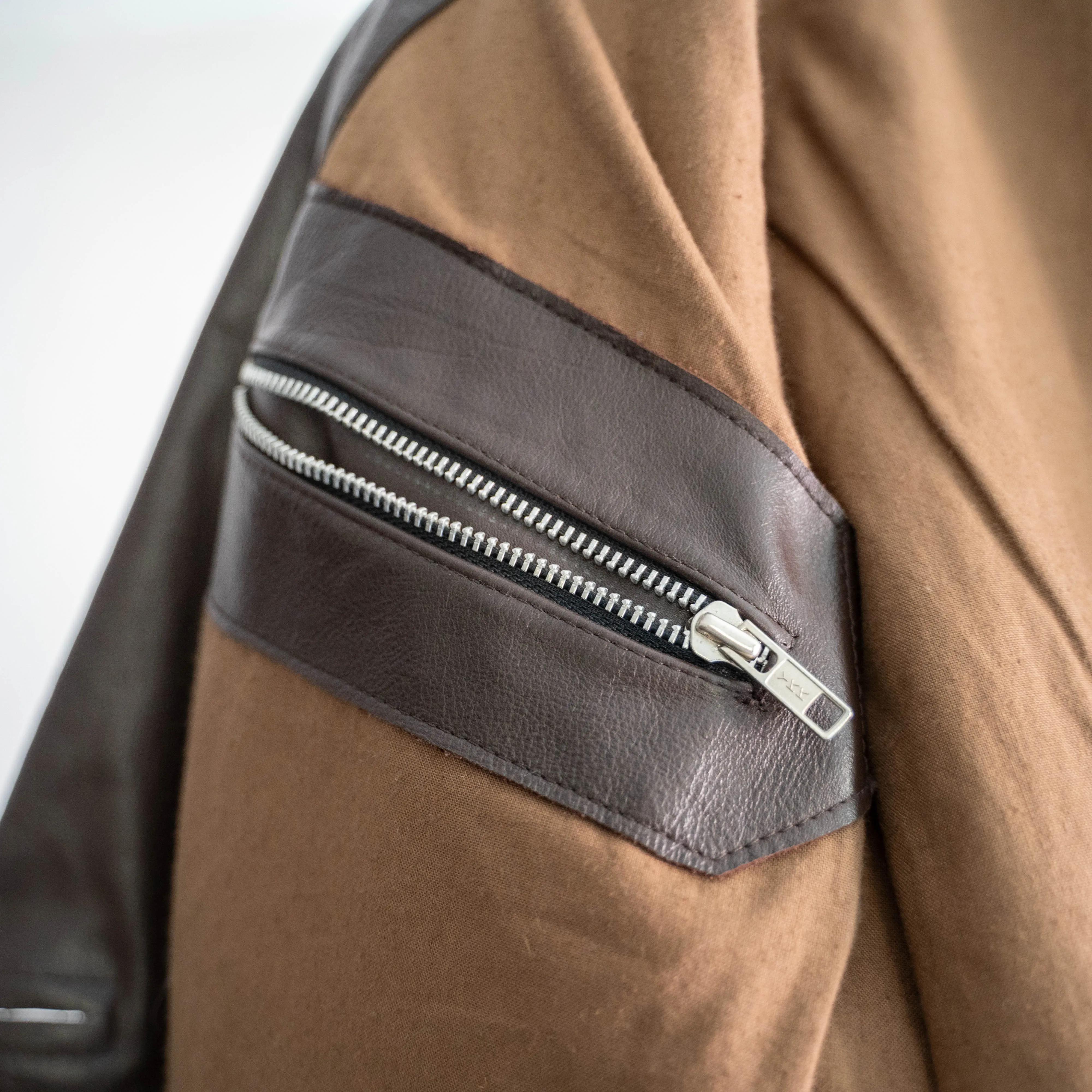1960-70s Frence aviator style brown double breasted leather coat 'dead stock'