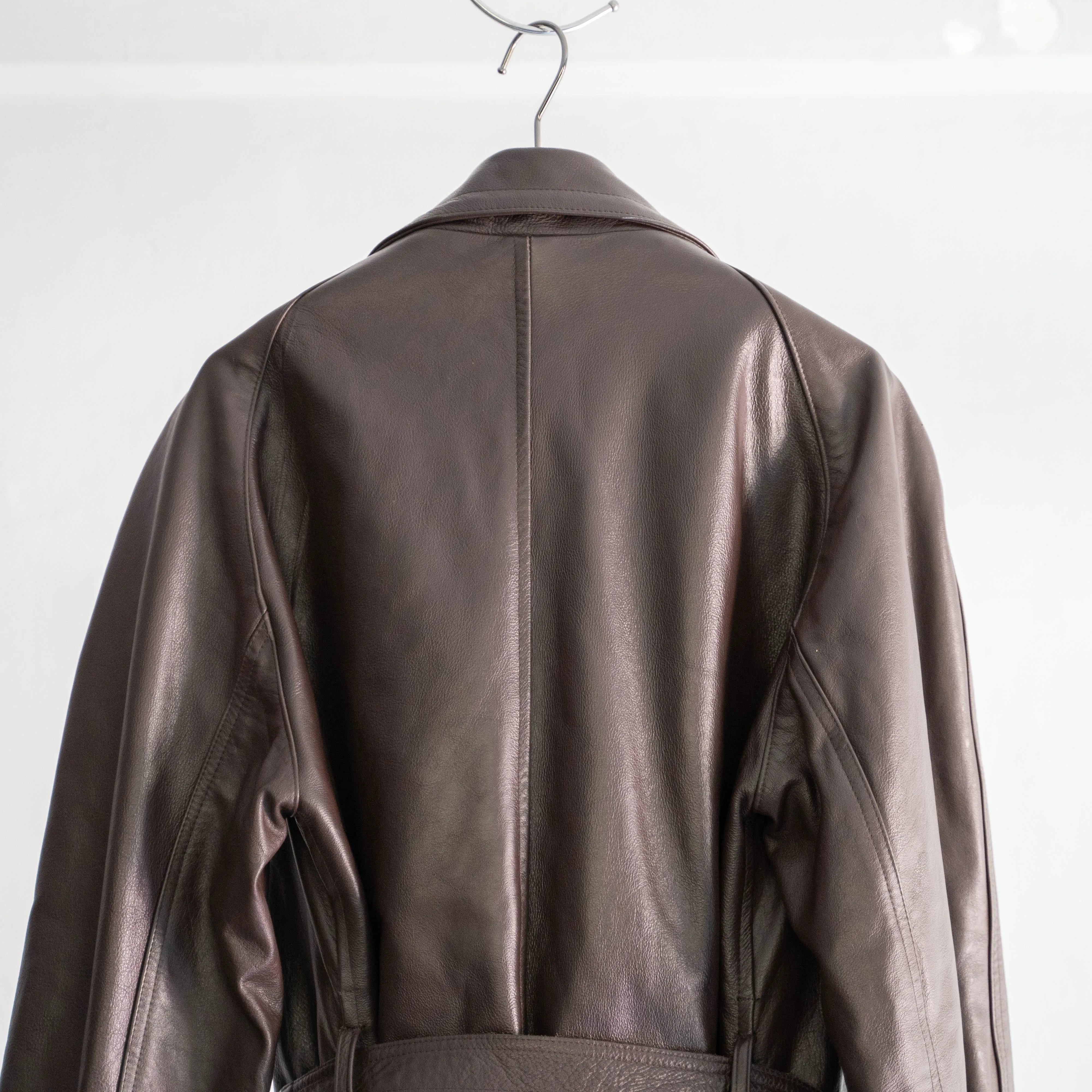 1960-70s Frence aviator style brown double breasted leather coat 'dead stock'