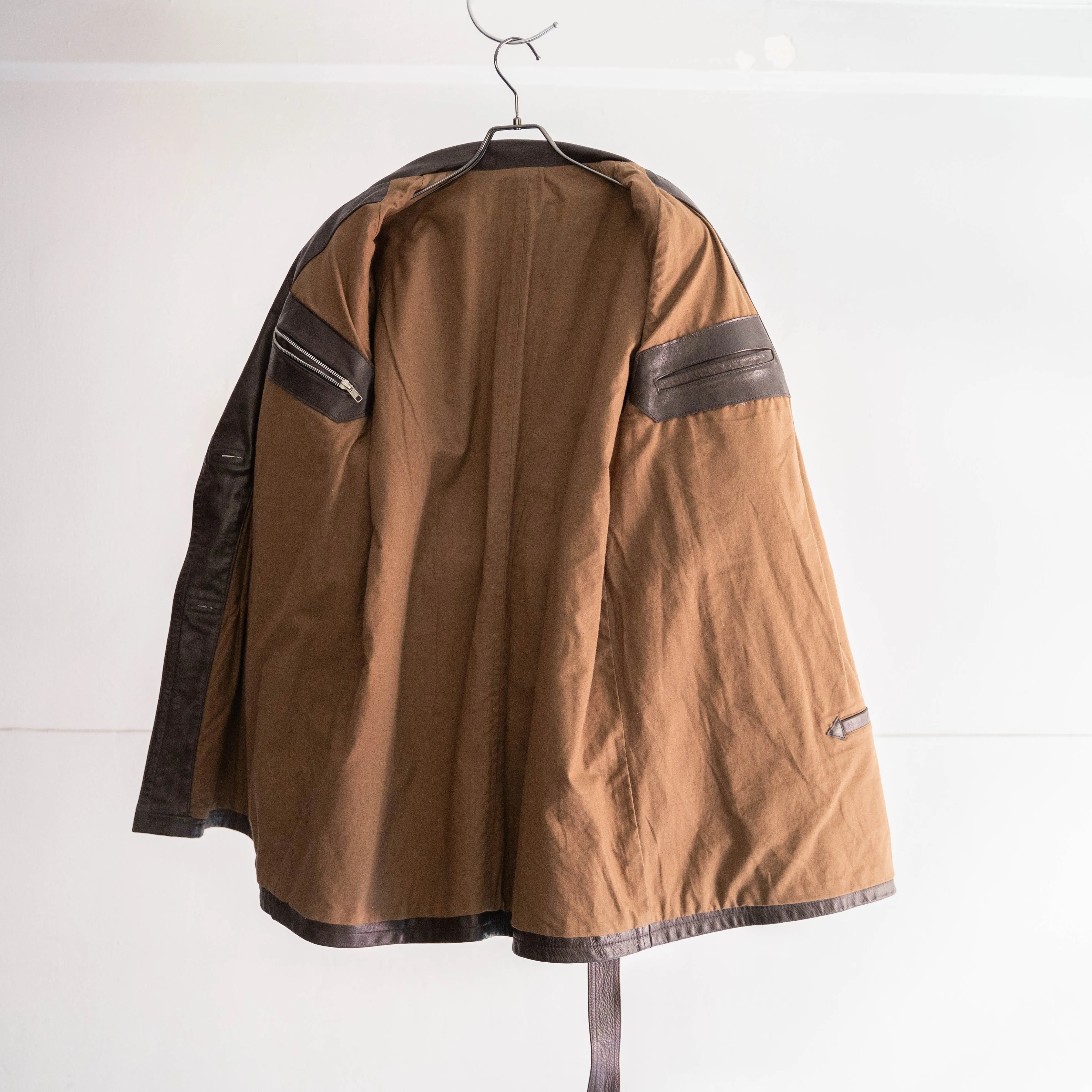 1960-70s Frence aviator style brown double breasted leather coat 'dead stock'
