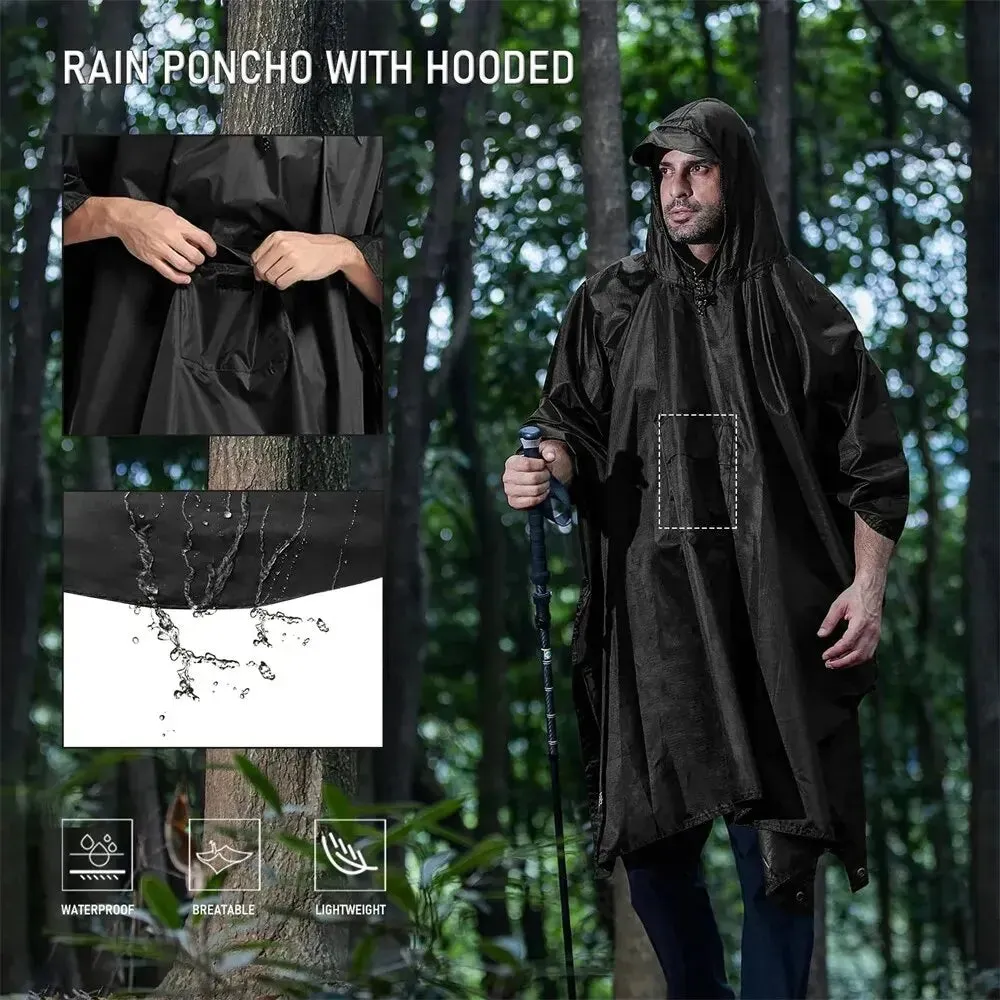 3 In 1 Outdoor Raincoat Hooded Sleeve Waterproof Rain Poncho Camping fishing