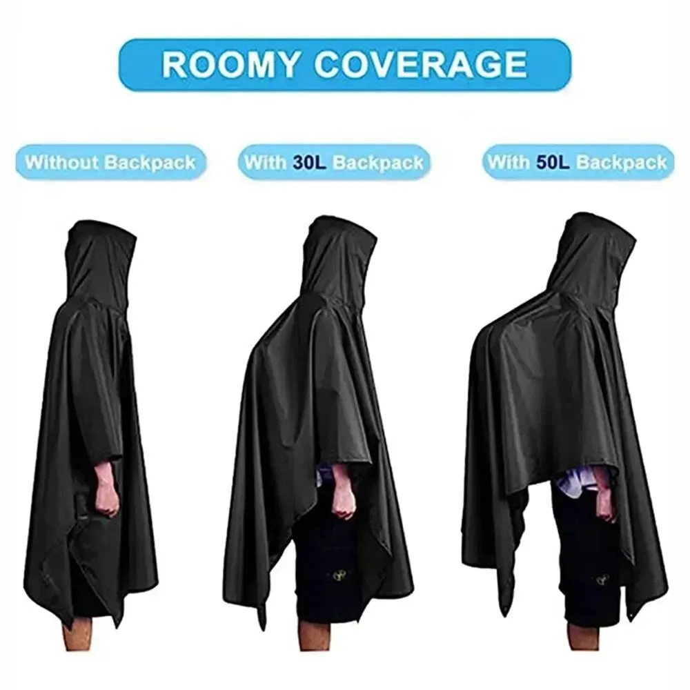 3 In 1 Outdoor Raincoat Hooded Sleeve Waterproof Rain Poncho Camping fishing