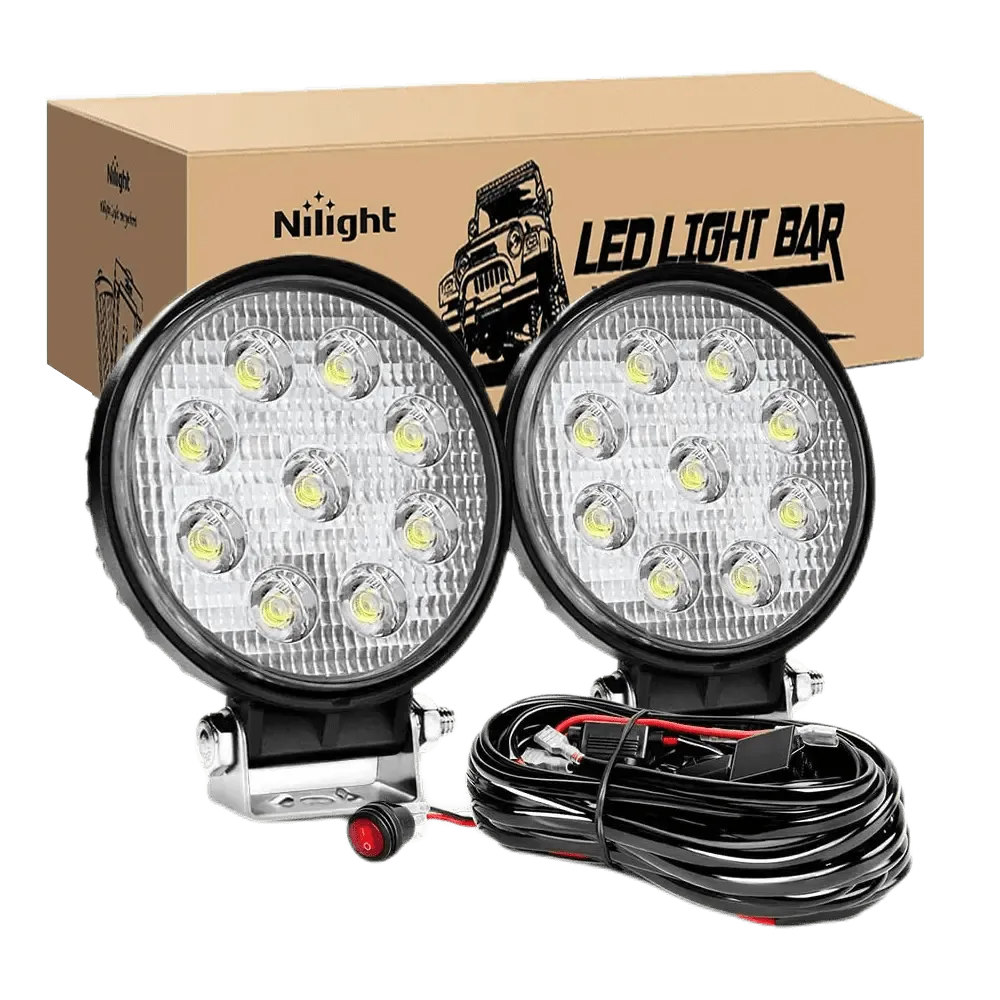 4.5 Inch 27W Round Flood LED Light Pods Kit (Pair) | 12FT Wire