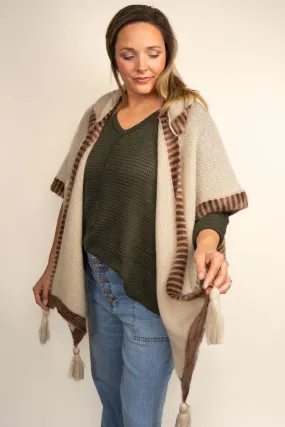 Be Clever Winter Walks Hooded Poncho, Ivory