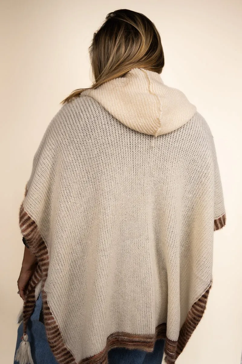 Be Clever Winter Walks Hooded Poncho, Ivory