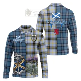 Bell Tartan Long Sleeve Polo Shirt Happy St. Andrew's Day Half Tartan Style