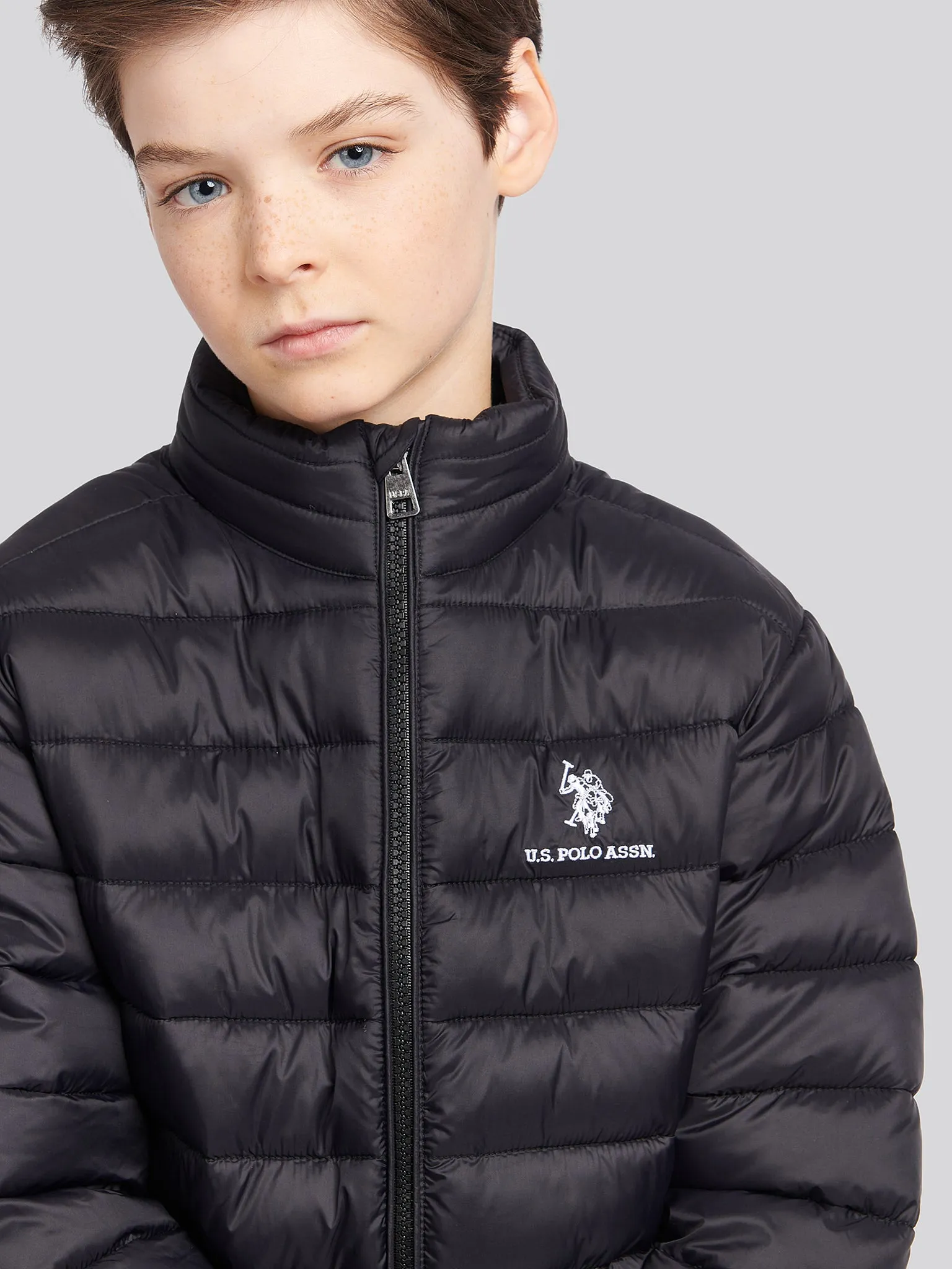 Boys Lightweight Bound Quilted Jacket in Black Bright White DHM