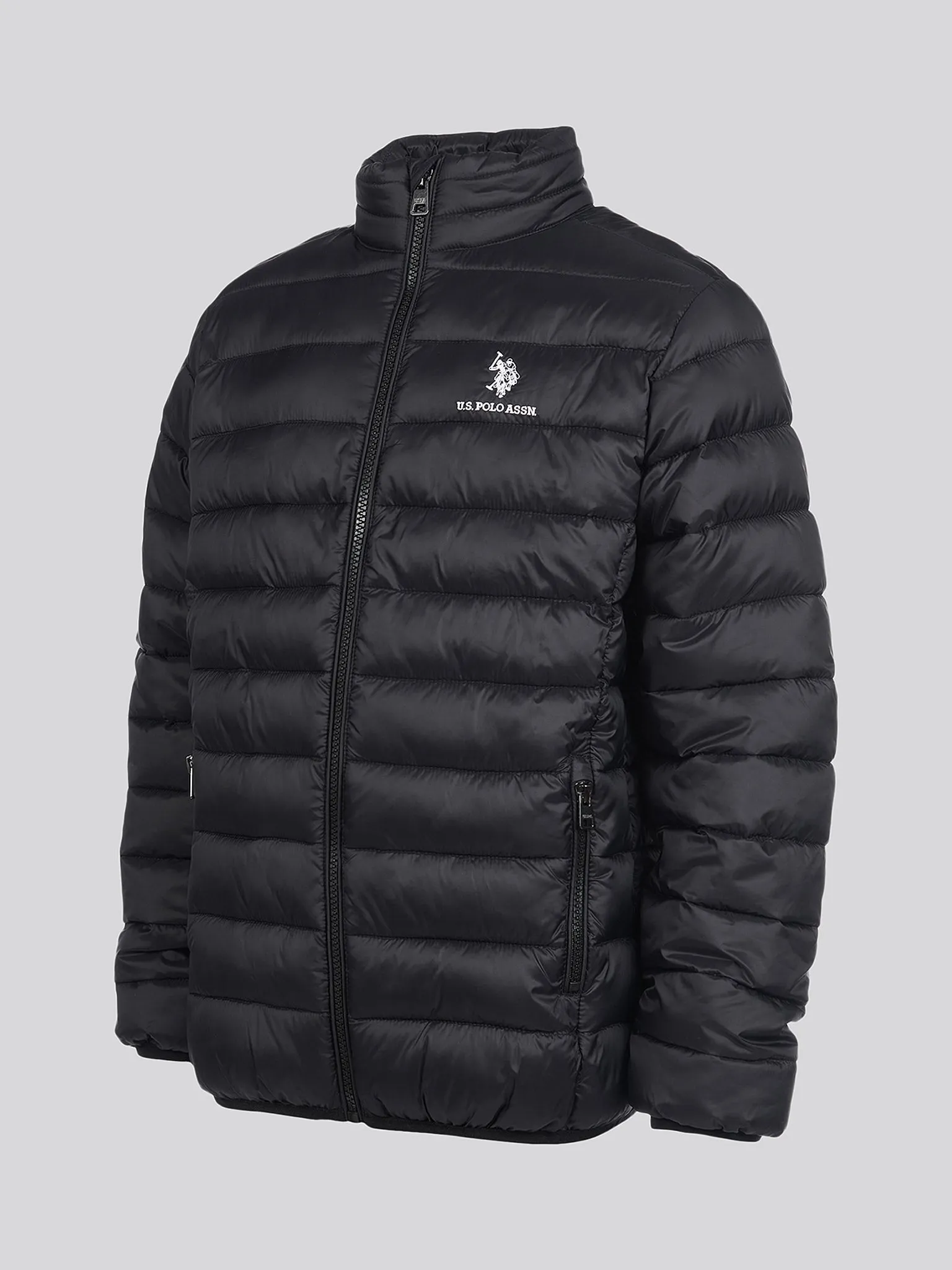 Boys Lightweight Bound Quilted Jacket in Black Bright White DHM