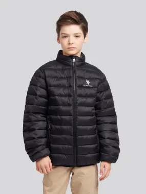 Boys Lightweight Bound Quilted Jacket in Black Bright White DHM