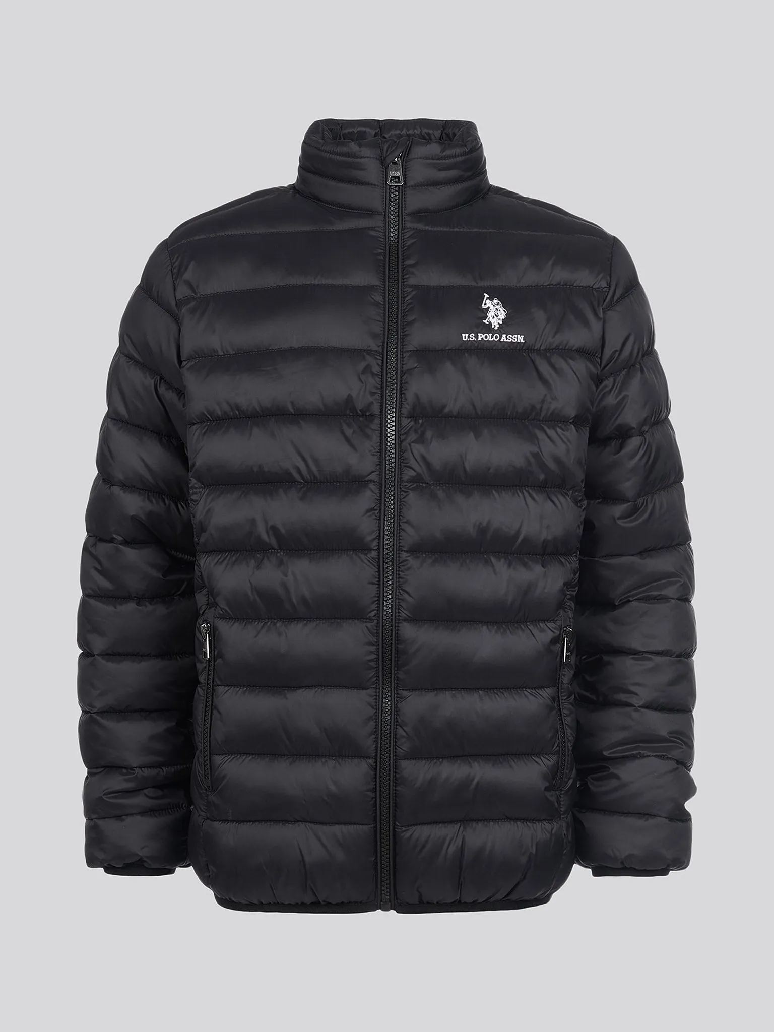 Boys Lightweight Bound Quilted Jacket in Black Bright White DHM