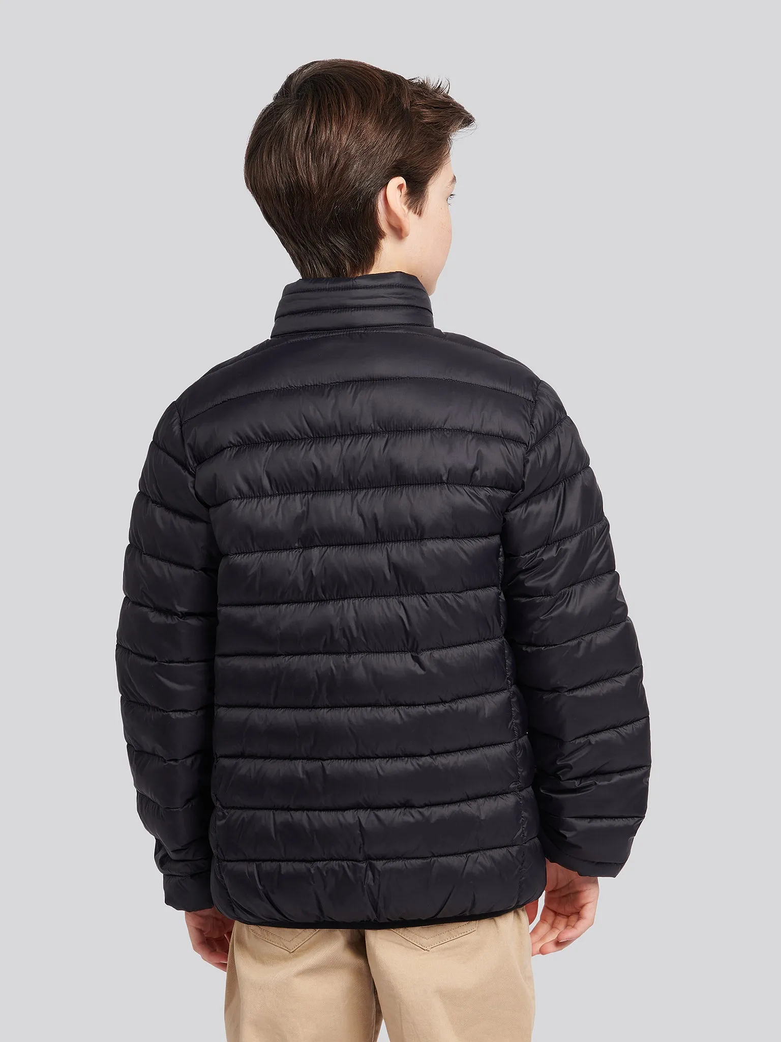 Boys Lightweight Bound Quilted Jacket in Black Bright White DHM