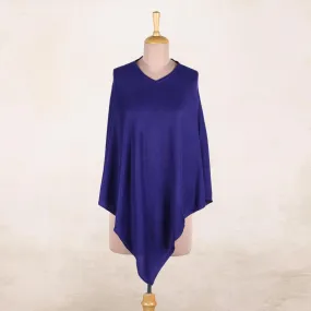 Cobalt Blue Warmth Indian Cashmere Wool Knitted Cobalt Blue Poncho