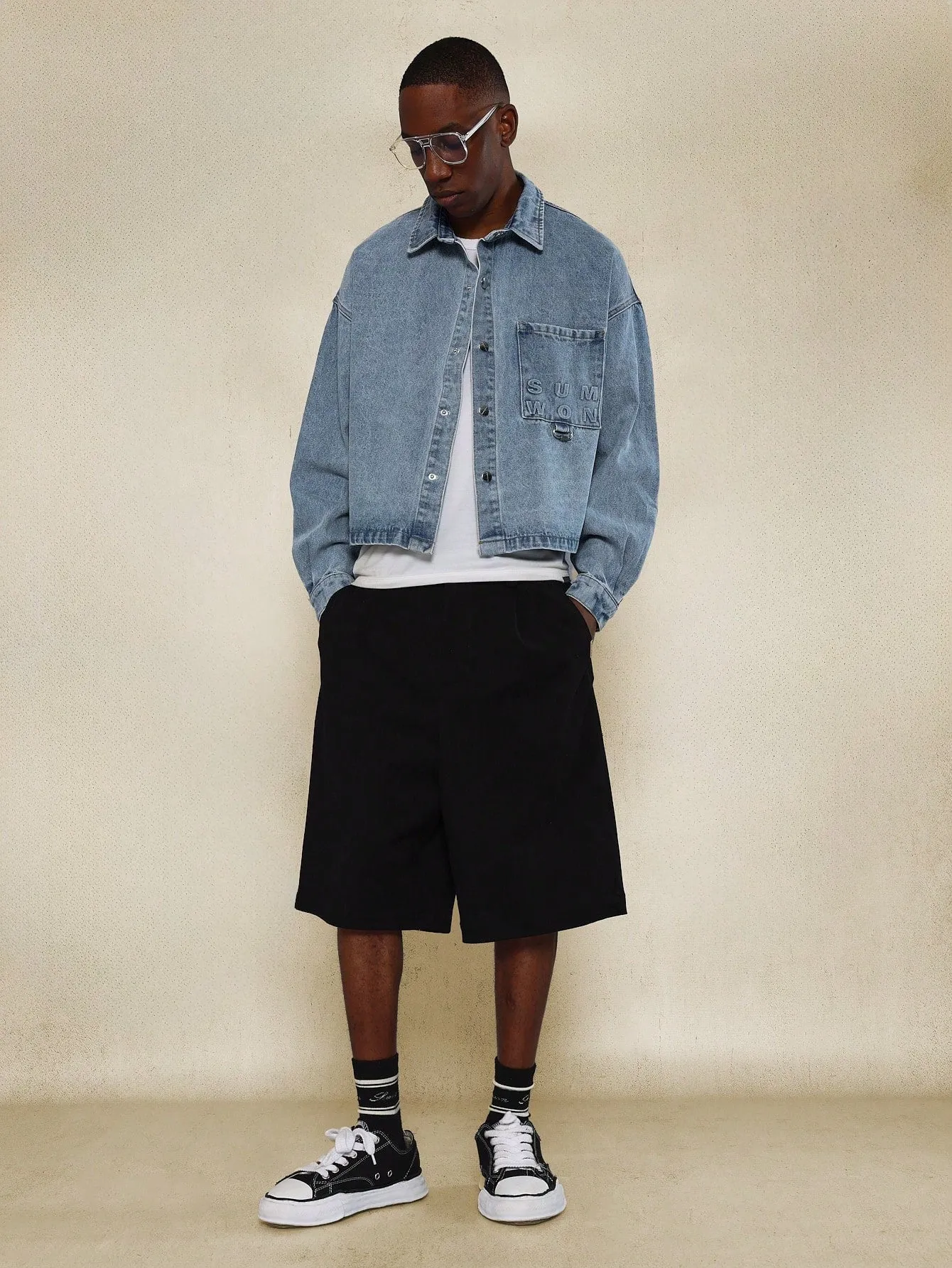 Cropped Long Sleeve Denim Shirt