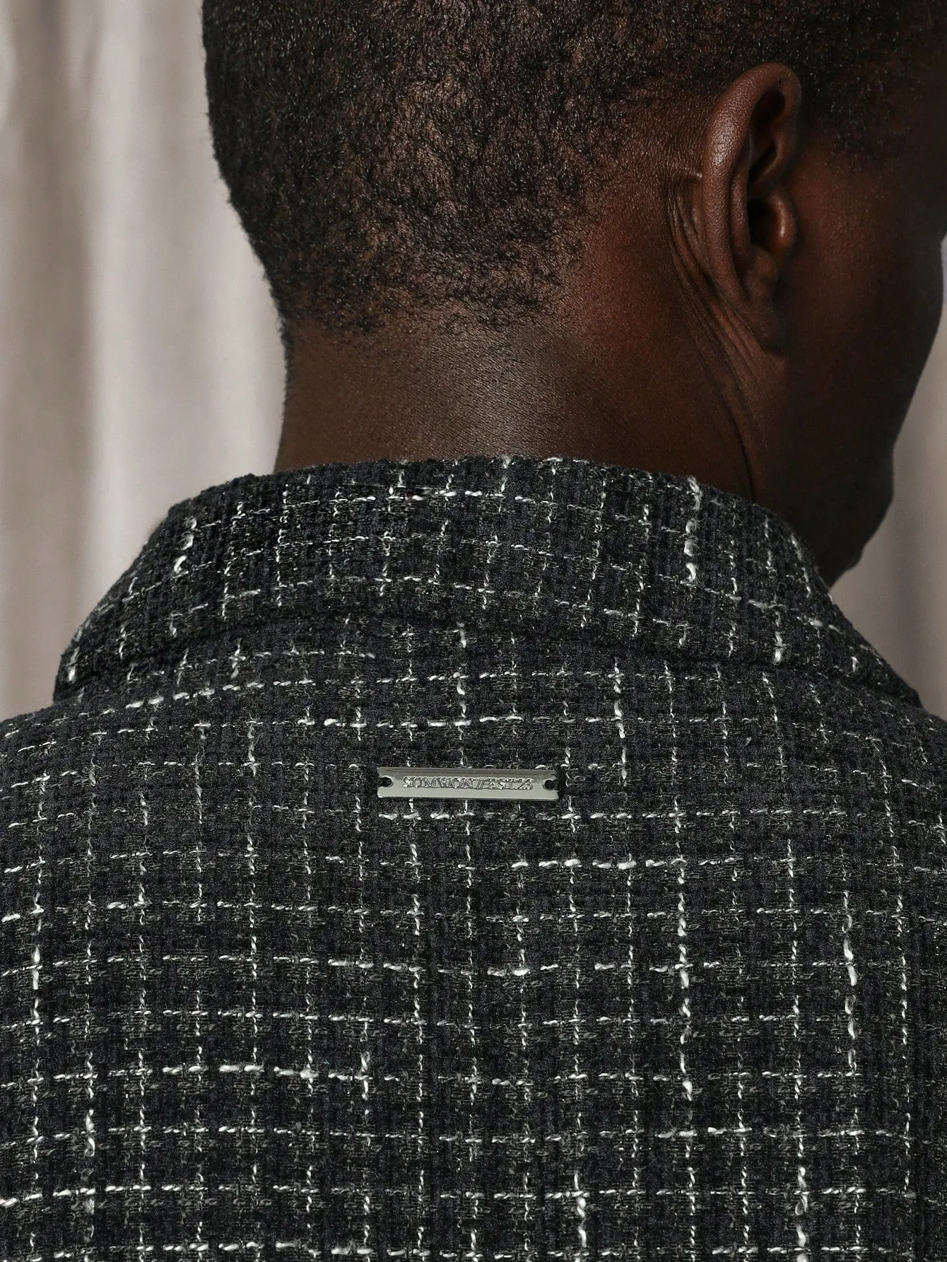 Cropped Tweed Zip-Up Harrington Jacket