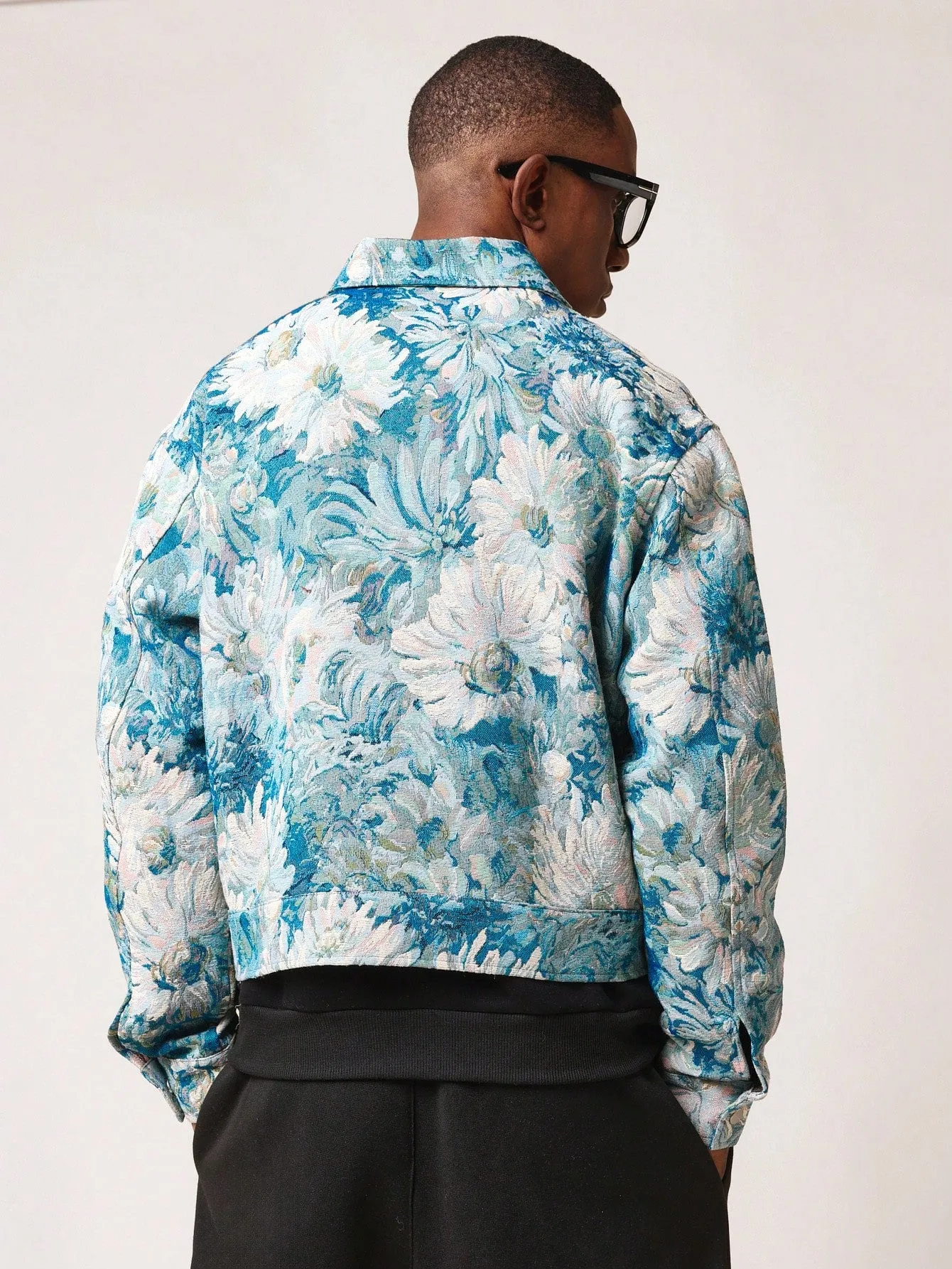Cropped Zip-Up Tapestry Jacquard Worker Jacket