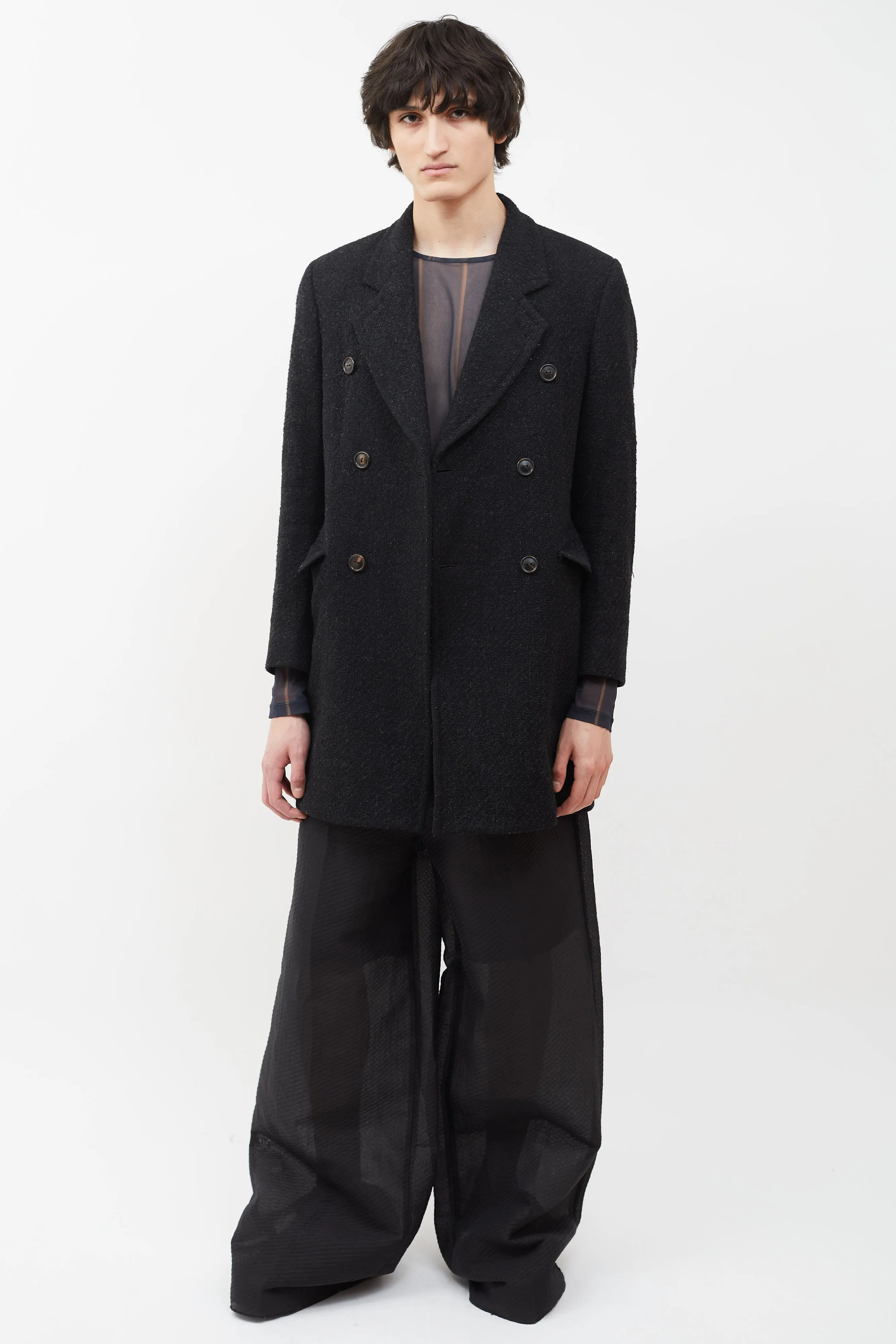 Dark Grey Wool Blend Double Breasted Coat