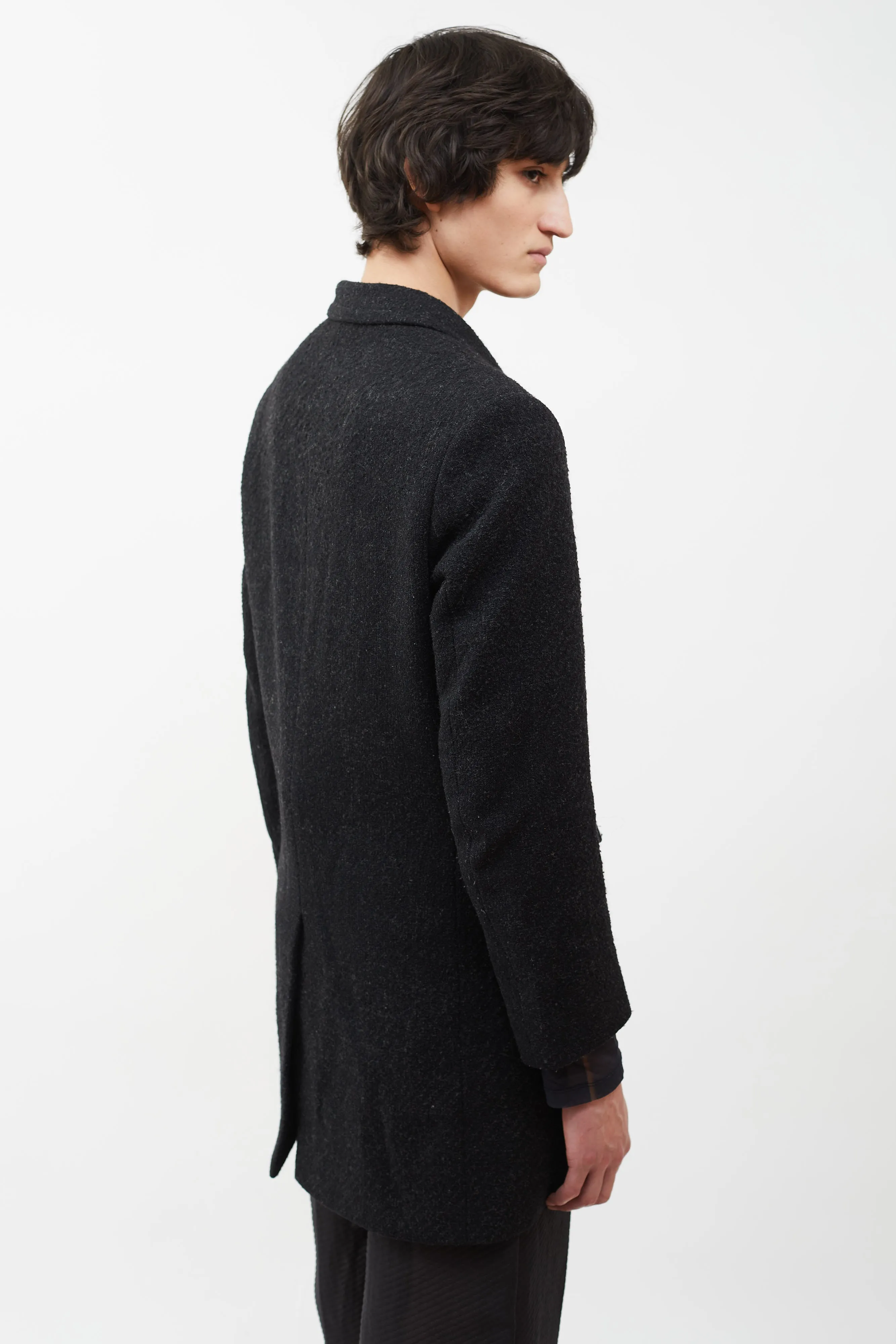 Dark Grey Wool Blend Double Breasted Coat