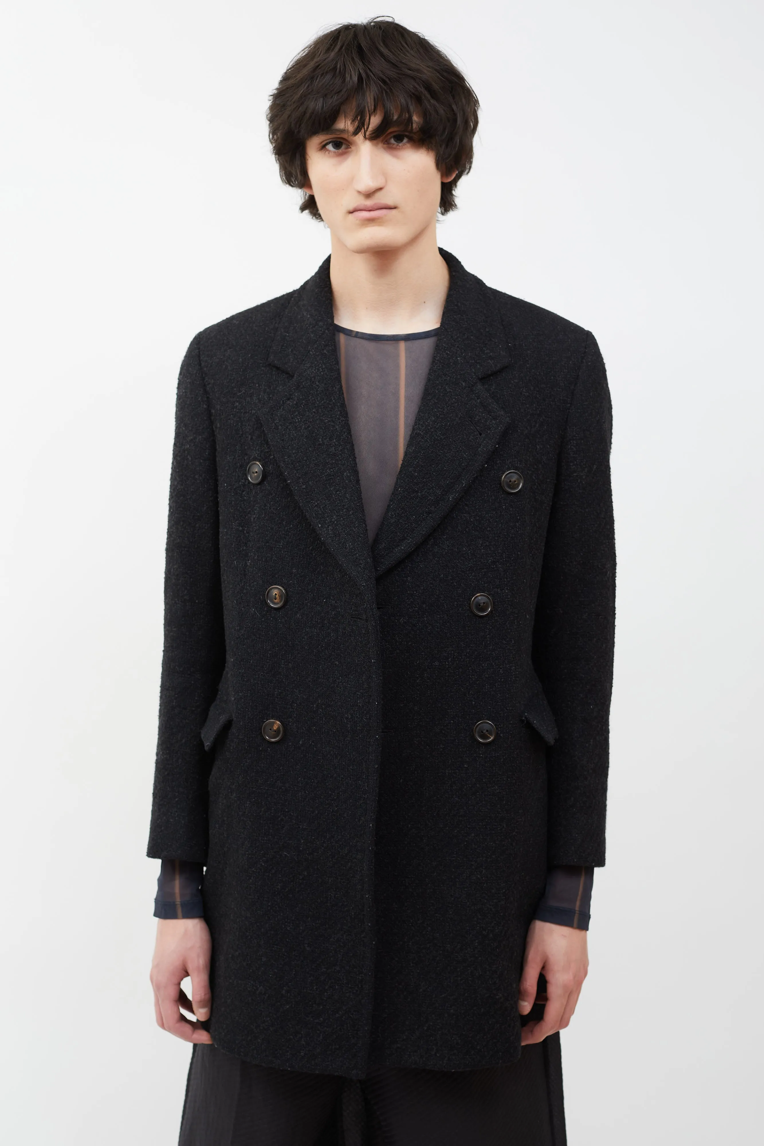 Dark Grey Wool Blend Double Breasted Coat