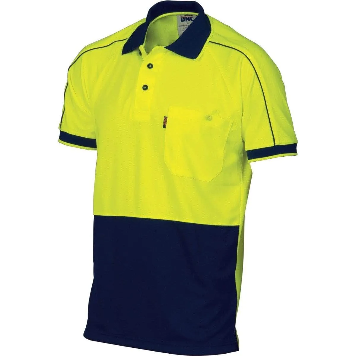 Dnc Workwear Hi-vis Cool-breathe Double Piping Short Sleeve Polo - 3753
