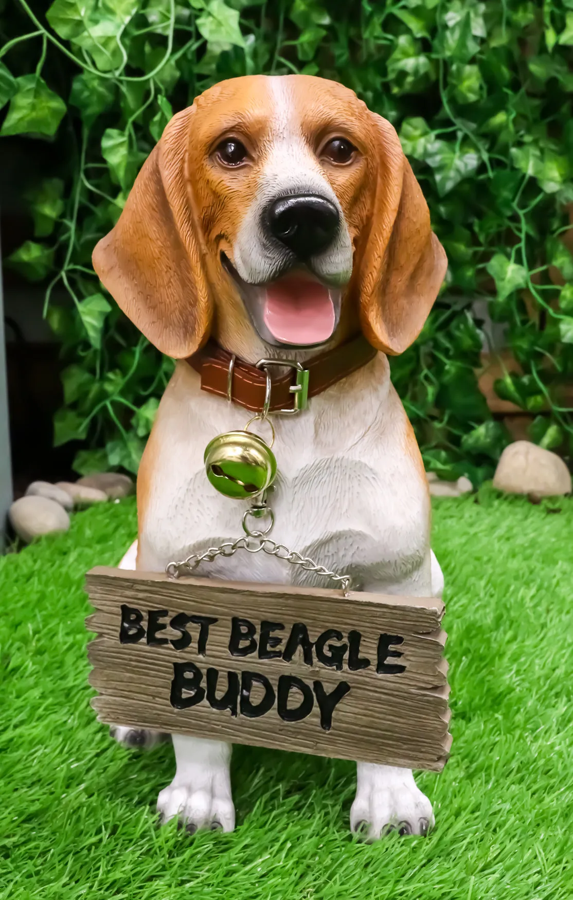 Ebros Lifelike Realistic Beagle Dog Welcome Greeter Statue 12" Tall Hound Dog Breed Collectible Decor Figurine with Jingle Collar Greeting Signs