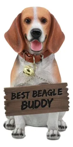 Ebros Lifelike Realistic Beagle Dog Welcome Greeter Statue 12" Tall Hound Dog Breed Collectible Decor Figurine with Jingle Collar Greeting Signs