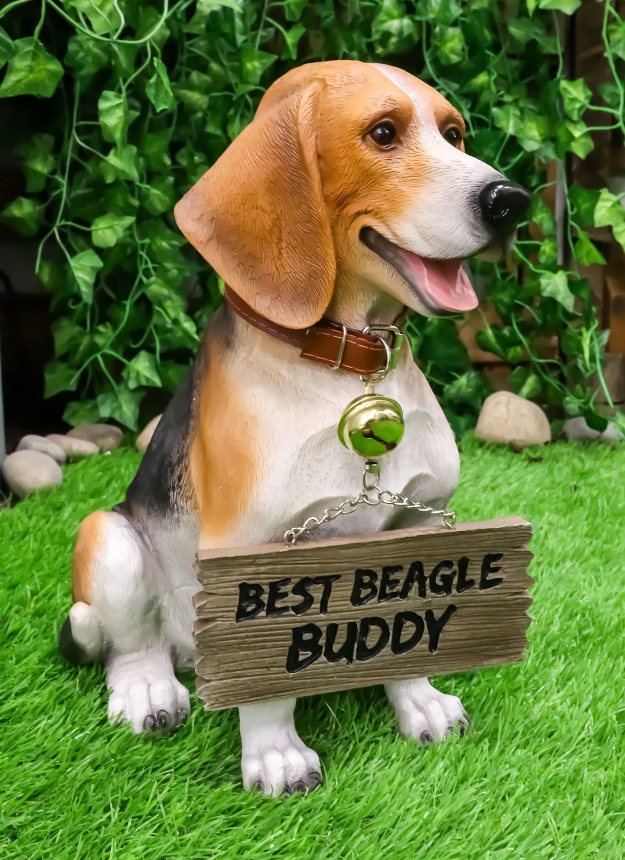 Ebros Lifelike Realistic Beagle Dog Welcome Greeter Statue 12" Tall Hound Dog Breed Collectible Decor Figurine with Jingle Collar Greeting Signs