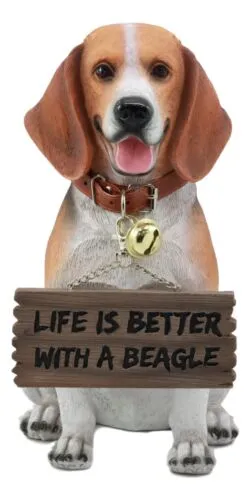 Ebros Lifelike Realistic Beagle Dog Welcome Greeter Statue 12" Tall Hound Dog Breed Collectible Decor Figurine with Jingle Collar Greeting Signs