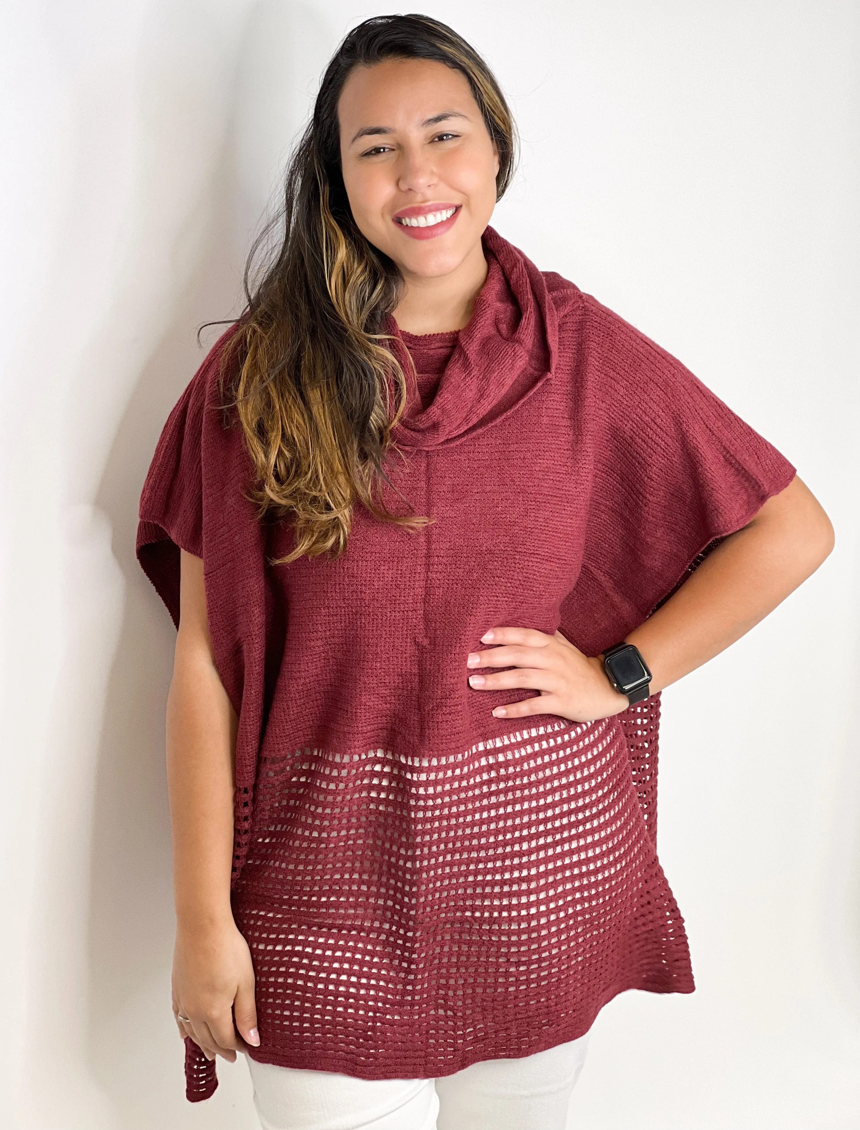 #ET6056 SUGAR & SPICE COWL NECK PONCHO