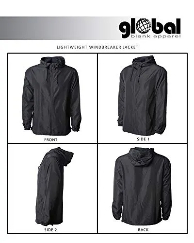 Global Blank Men’s Lightweight Windbreaker Winter Jacket Water Resistant Shell Black