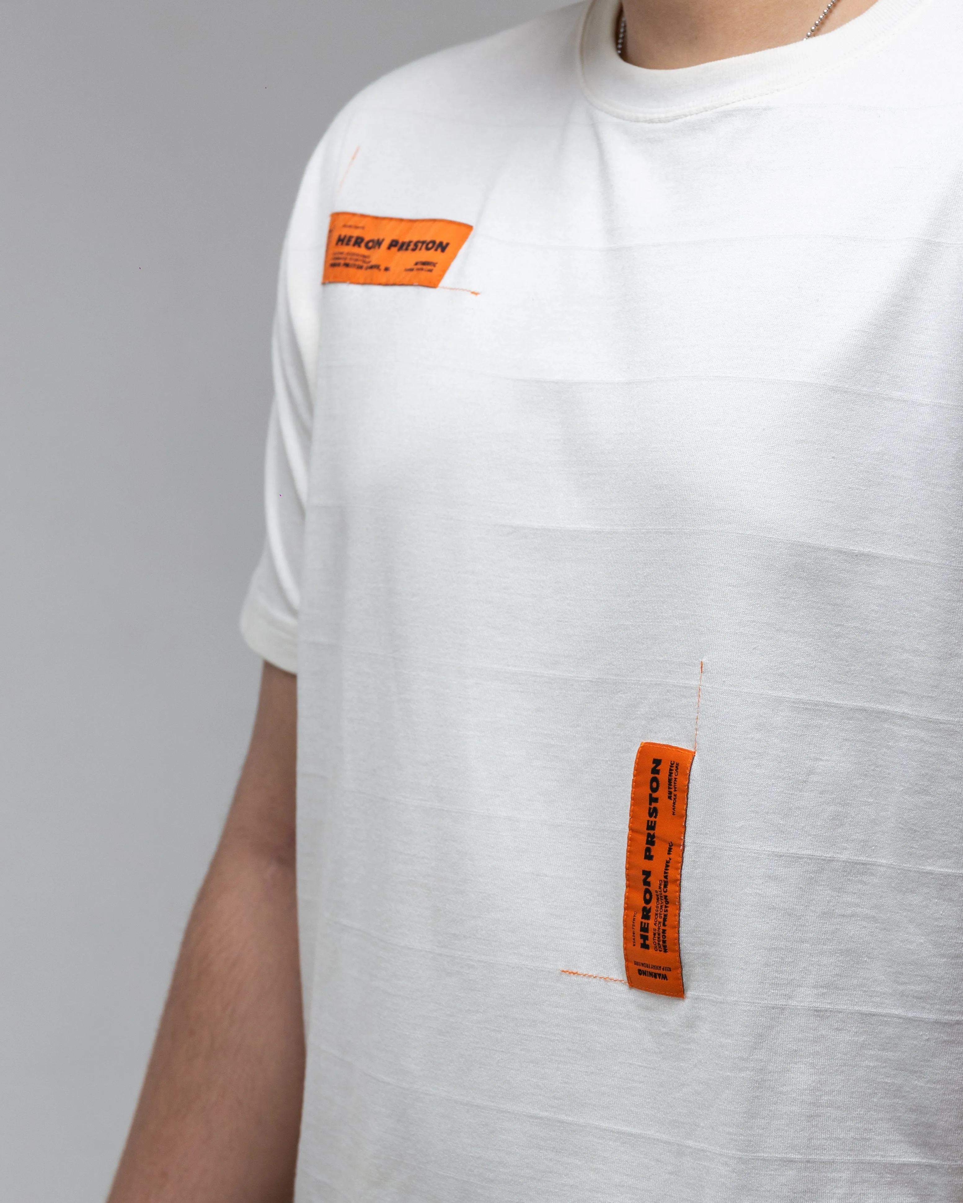 HERON PRESTON LOGO APPLIQUED COTTON BLEND JERSEY T-SHIRT NEUTRALS