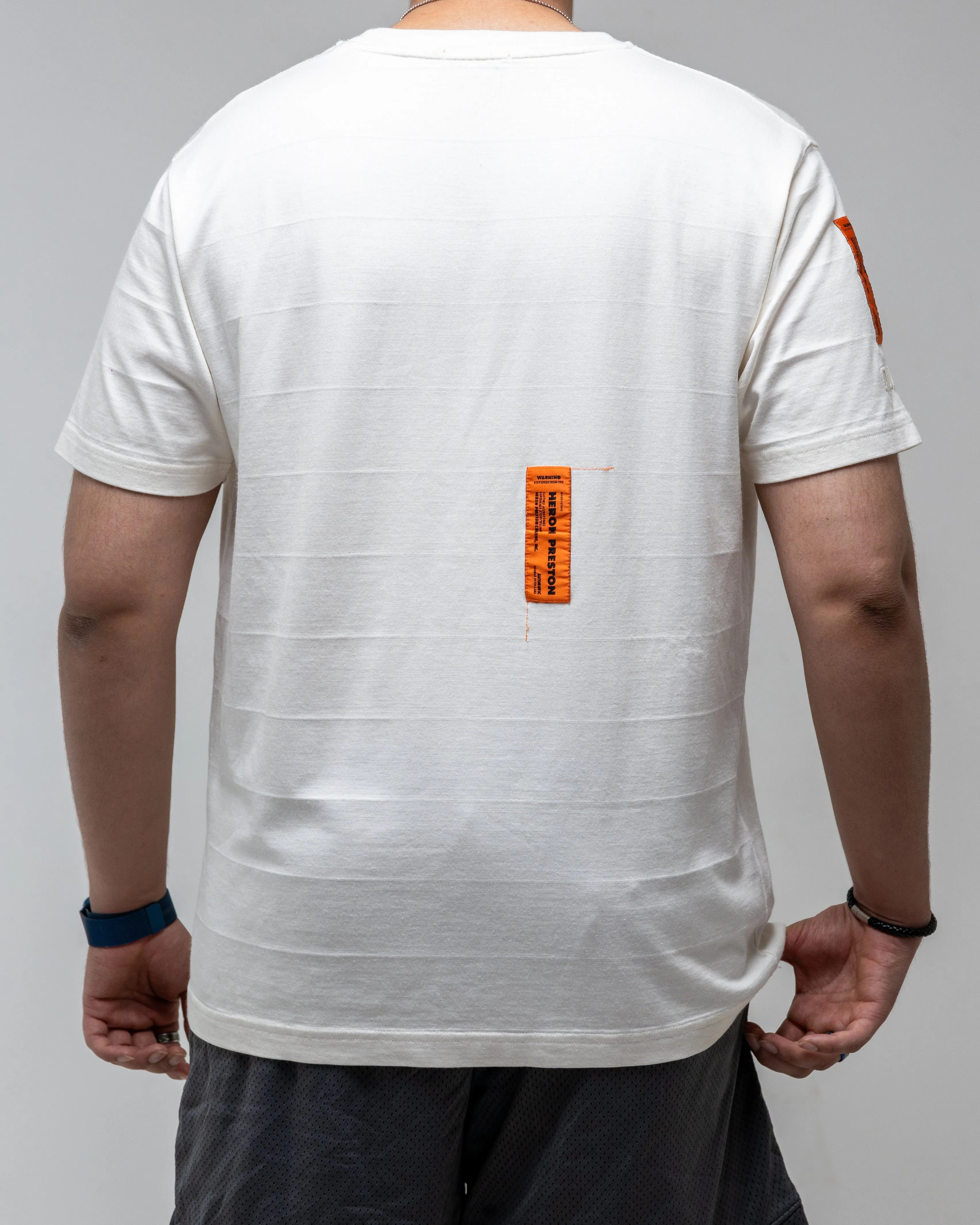 HERON PRESTON LOGO APPLIQUED COTTON BLEND JERSEY T-SHIRT NEUTRALS