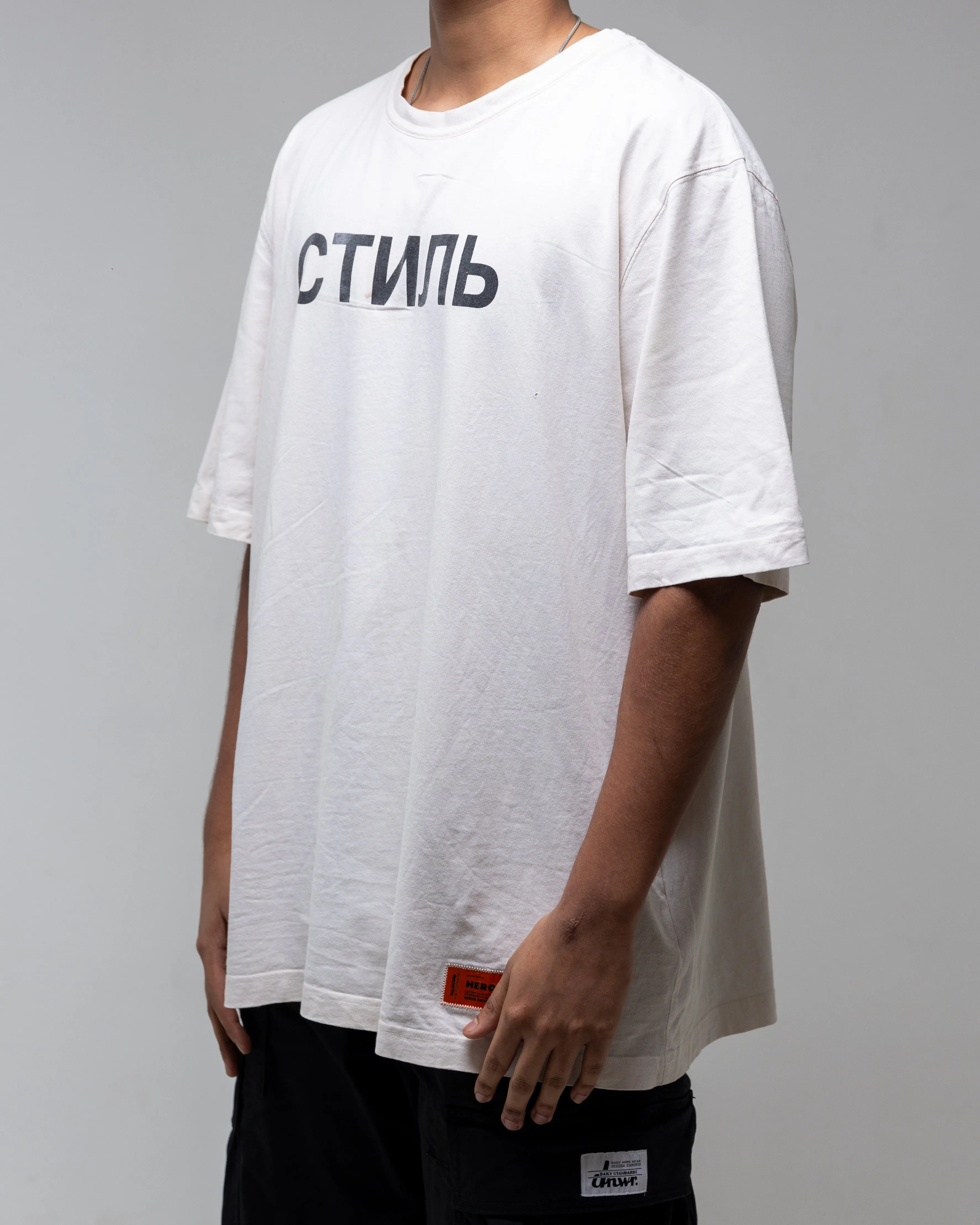 HERON PRESTON PRINT T-SHIRT - BEIGE & BLACK