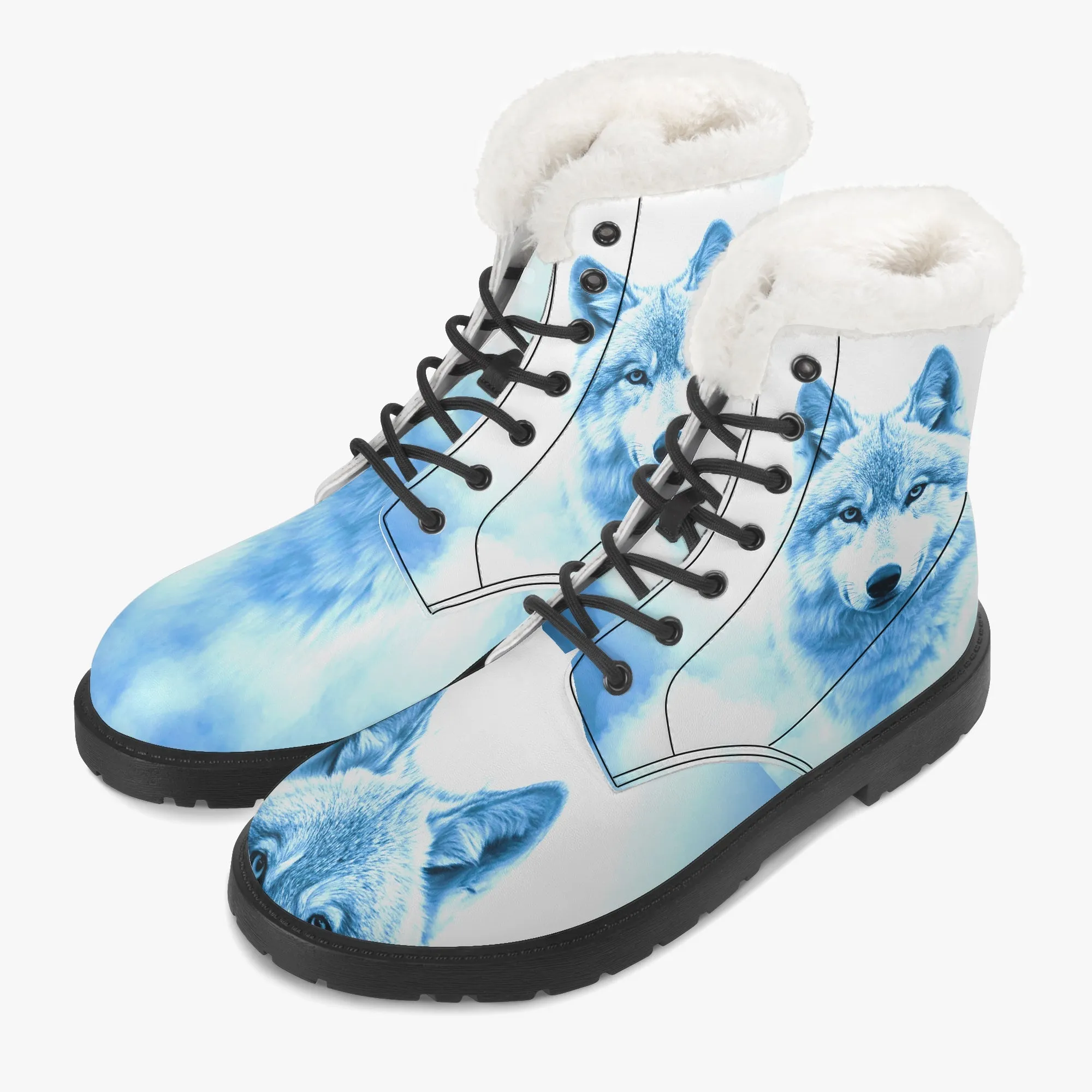 Hunting Wolf Faux Fur Leather Boots