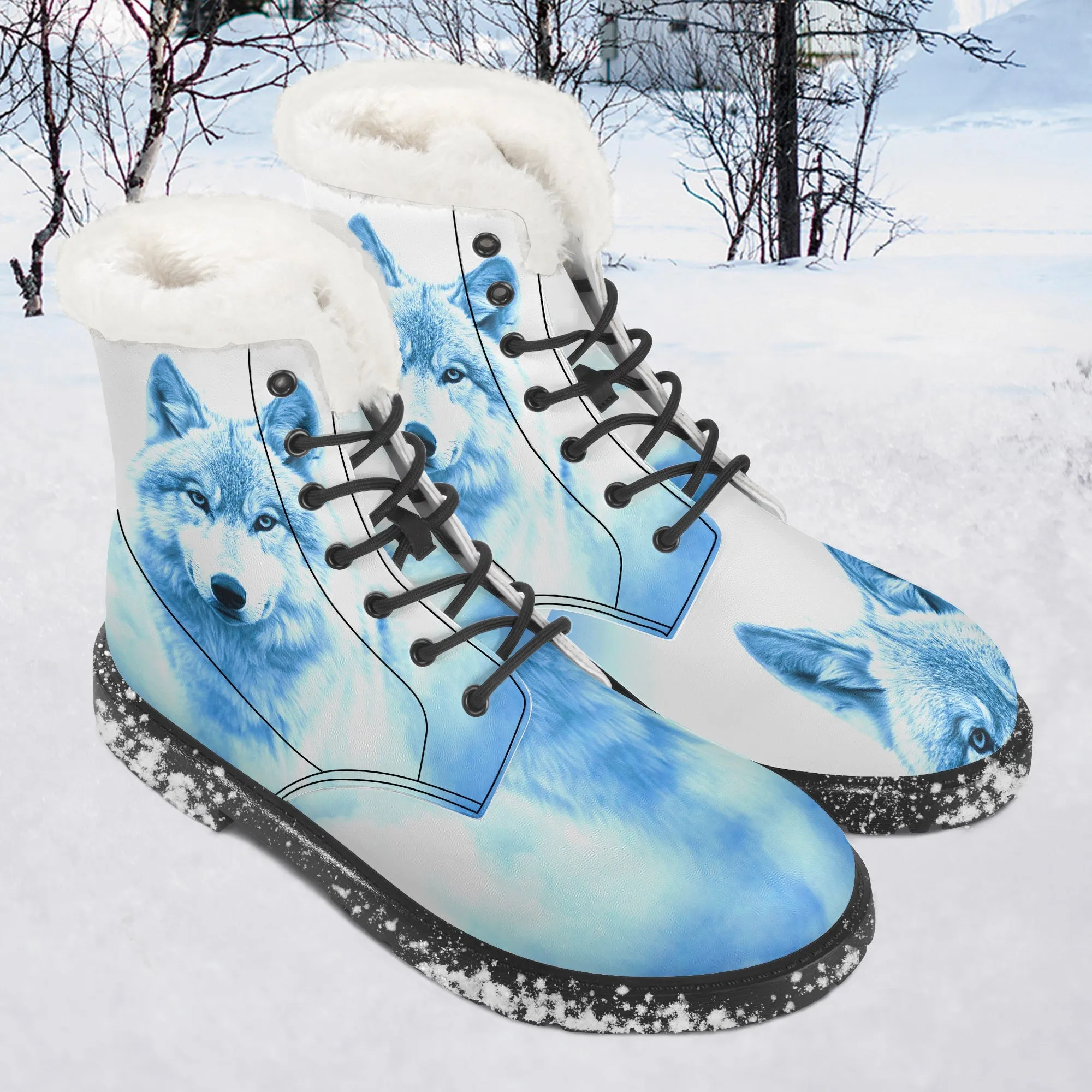 Hunting Wolf Faux Fur Leather Boots