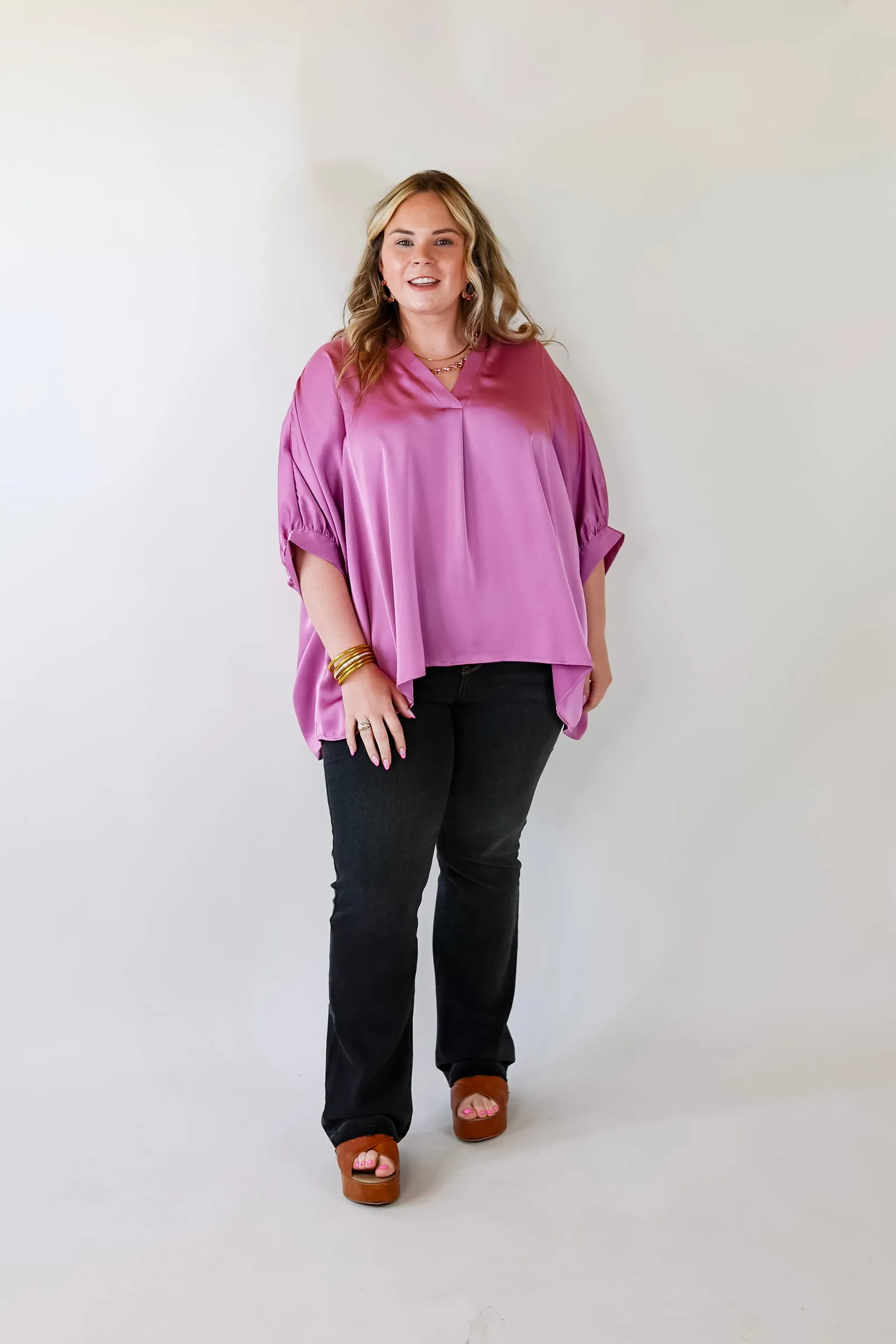 Irresistibly Chic Half Sleeve Oversized Blouse in Mauve Purple