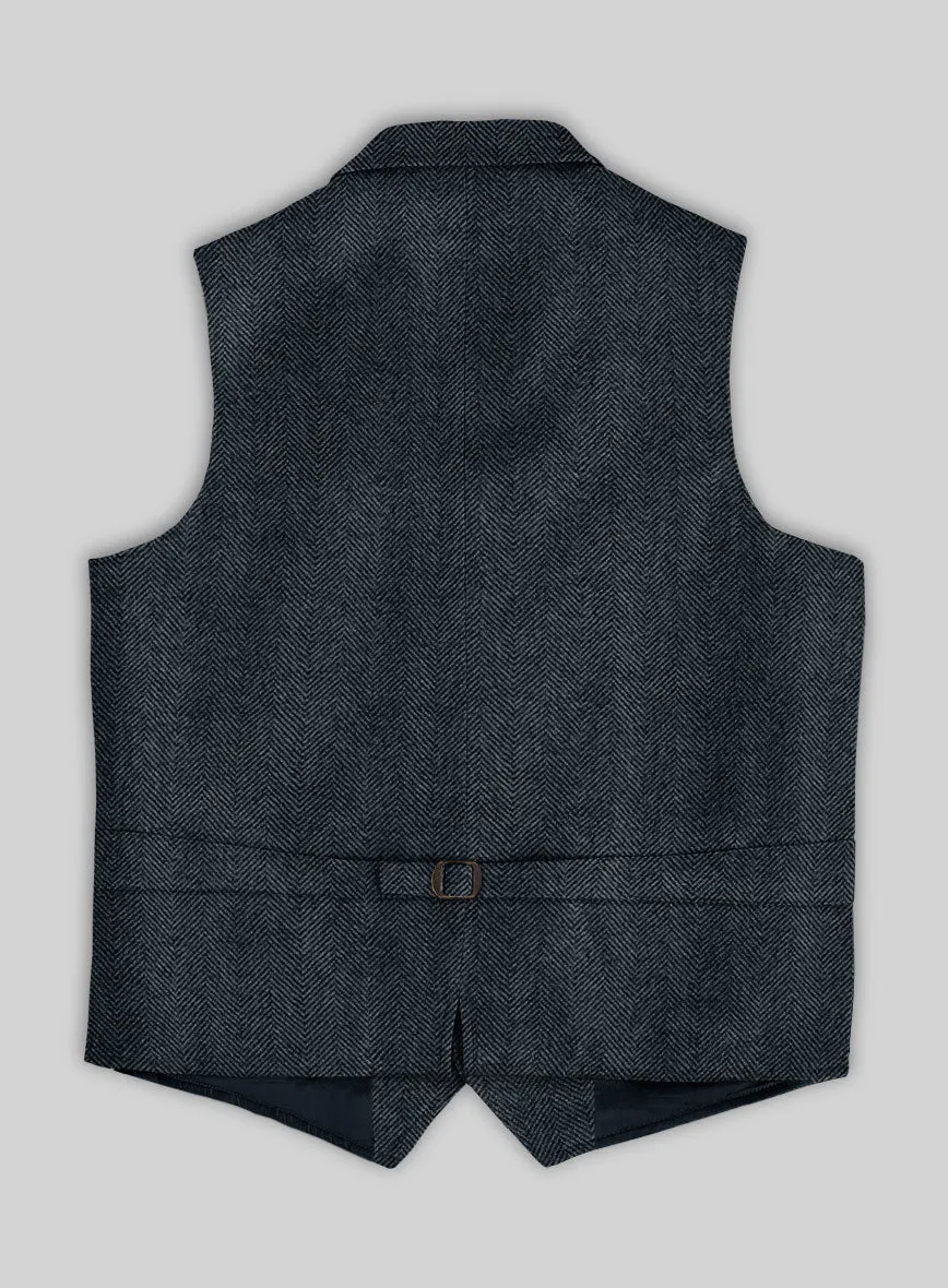 Italian Highlander Blue Herringbone Tweed Hunting Vest