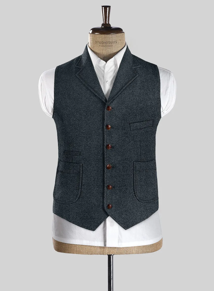 Italian Highlander Blue Herringbone Tweed Hunting Vest