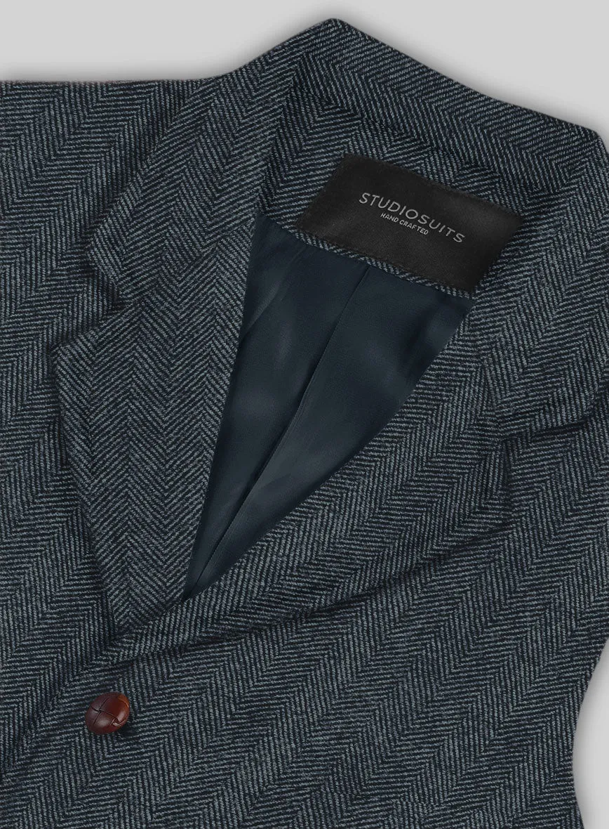 Italian Highlander Blue Herringbone Tweed Hunting Vest