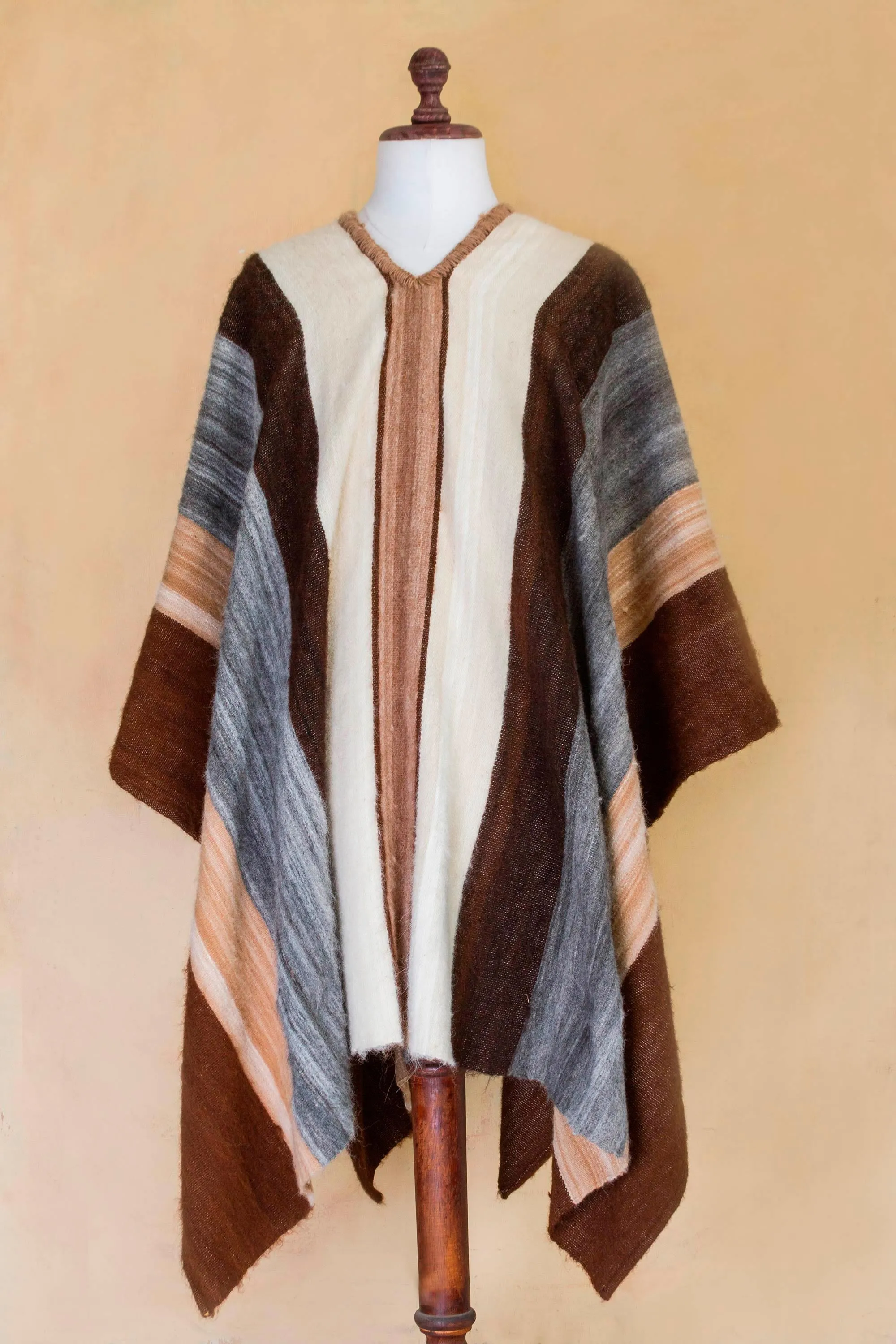 Men's Andean 100% Alpaca Handwoven Poncho in Earth Shades - Andean Celebration | NOVICA
