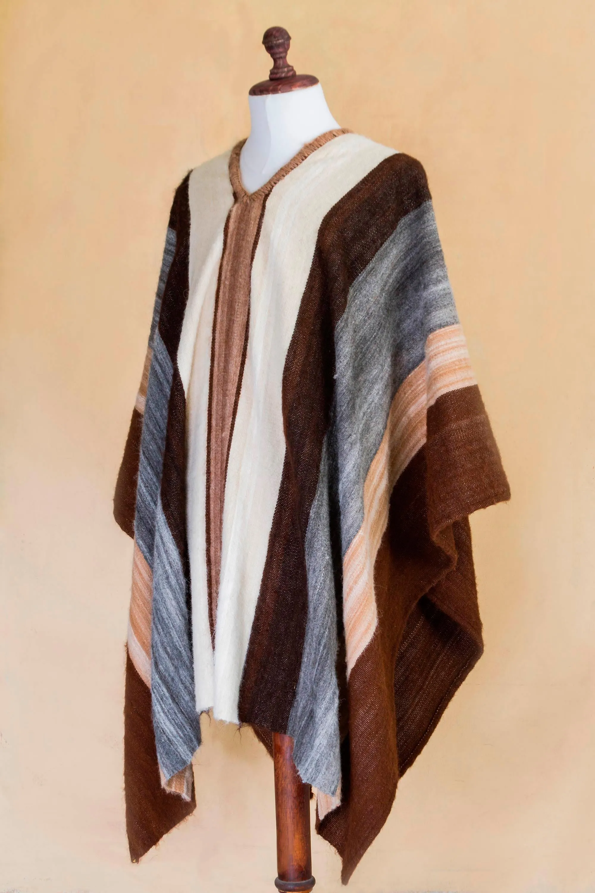 Men's Andean 100% Alpaca Handwoven Poncho in Earth Shades - Andean Celebration | NOVICA