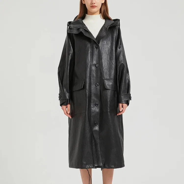Mirah Hooded Faux Leather Coat