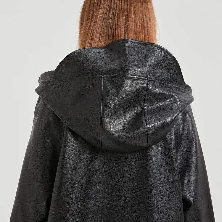 Mirah Hooded Faux Leather Coat