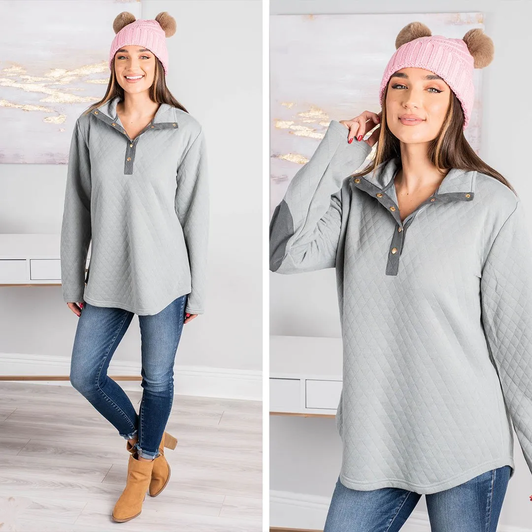 Out And About Gray Quilted Pullover