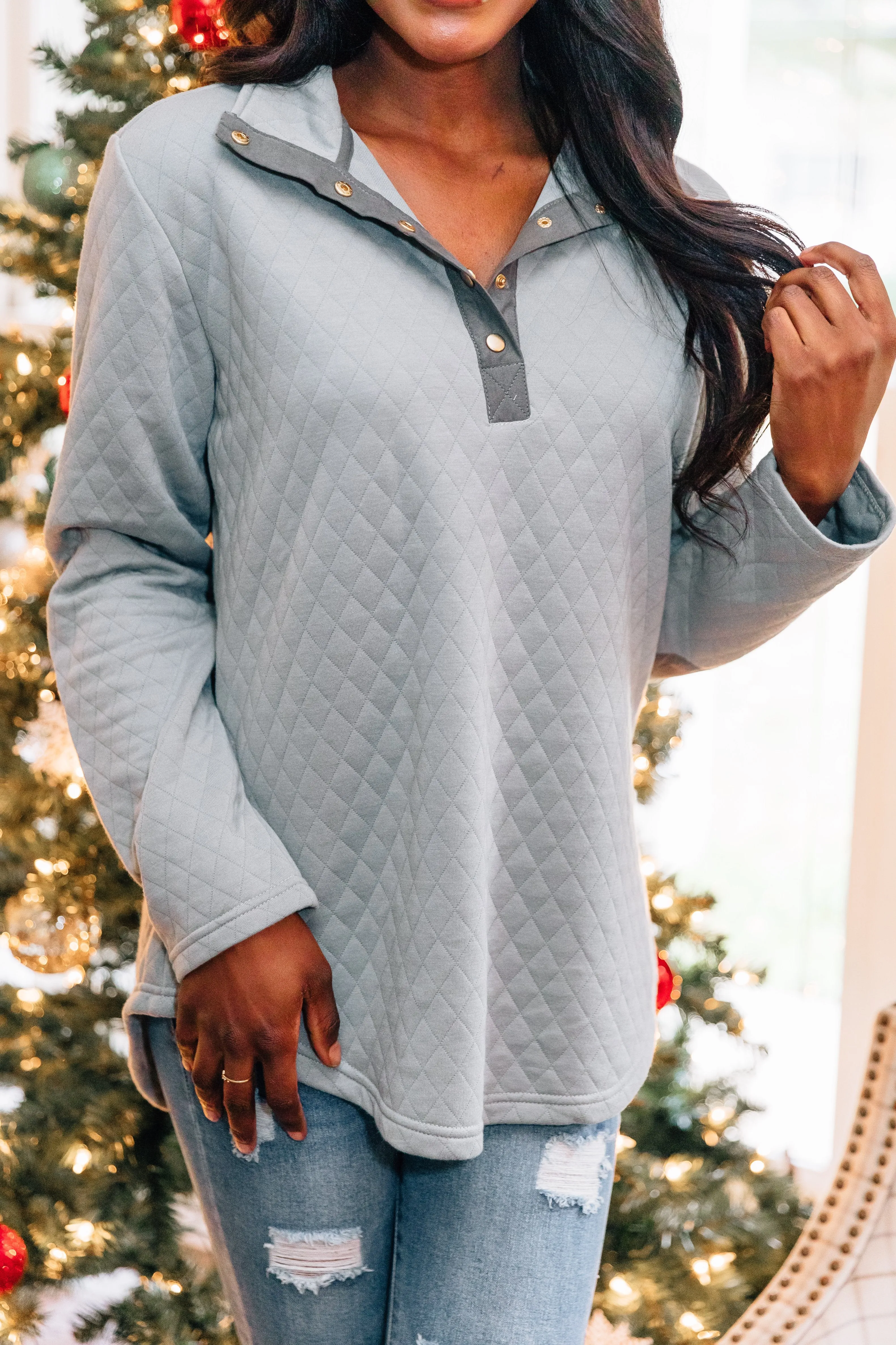 Out And About Gray Quilted Pullover