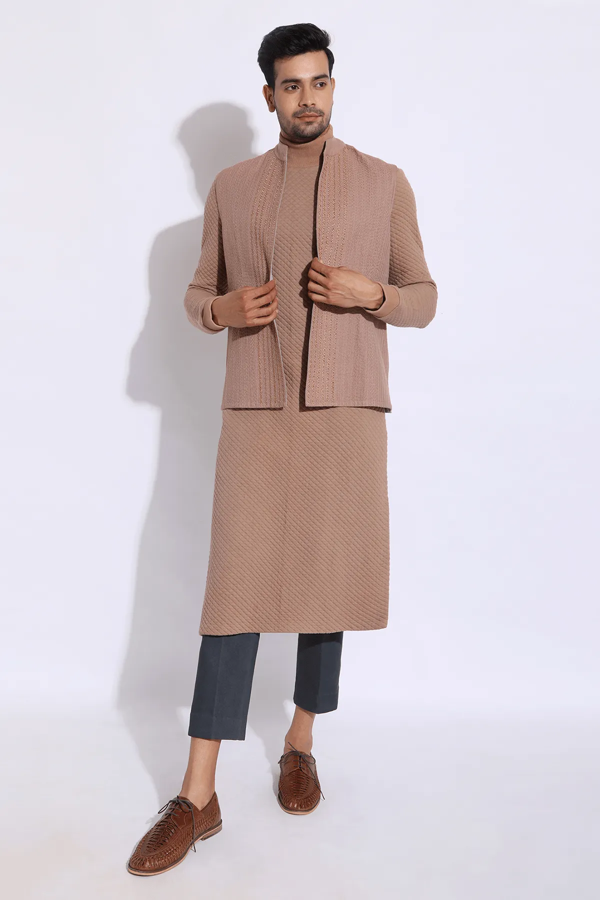 Quilted Polo Neck Kurta