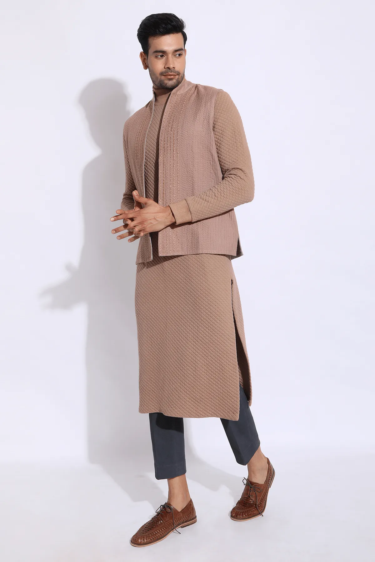 Quilted Polo Neck Kurta