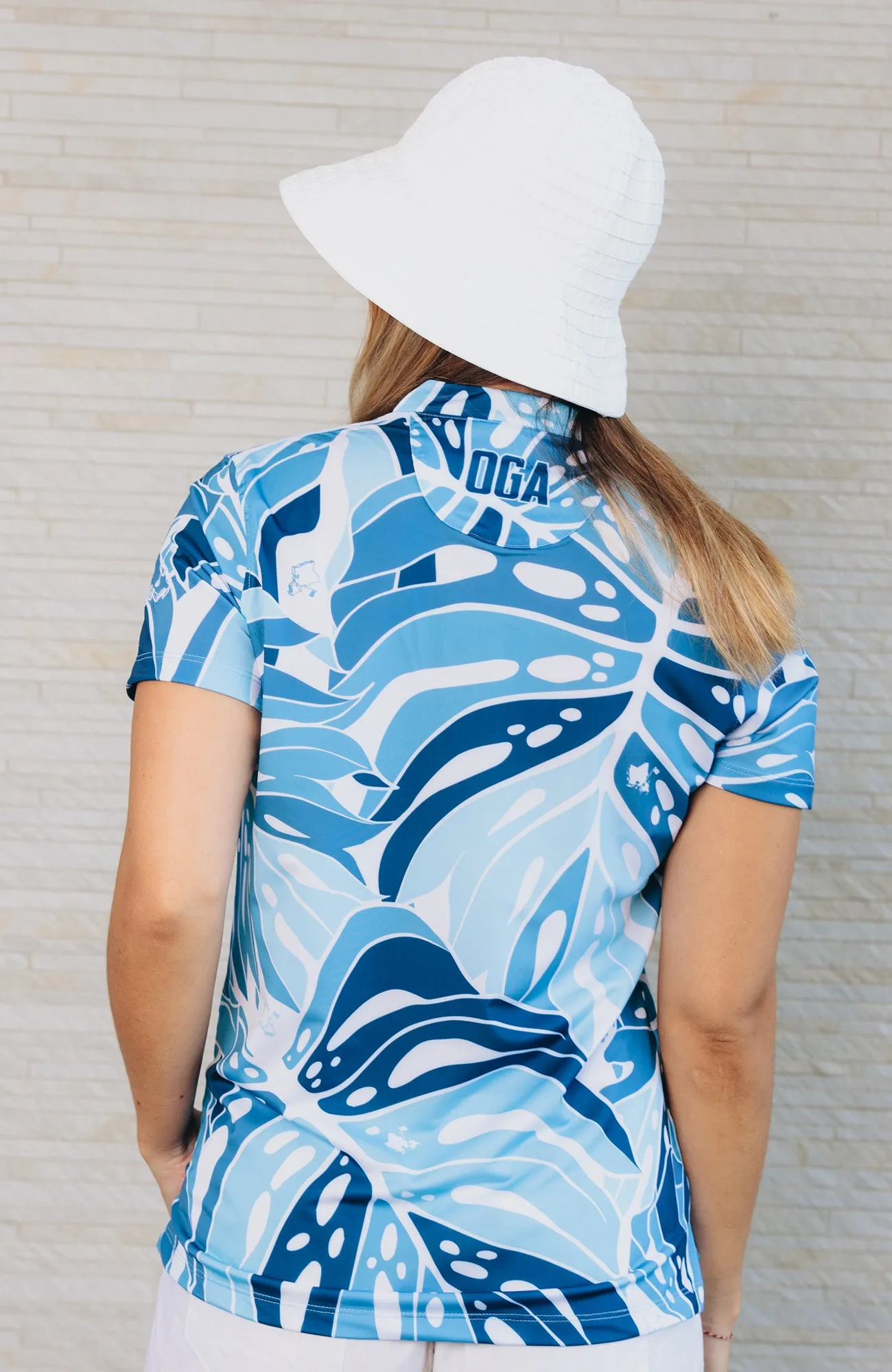 "Monstera 2.0" Variegated Slate - OGA Women's Polo - Slate Blues