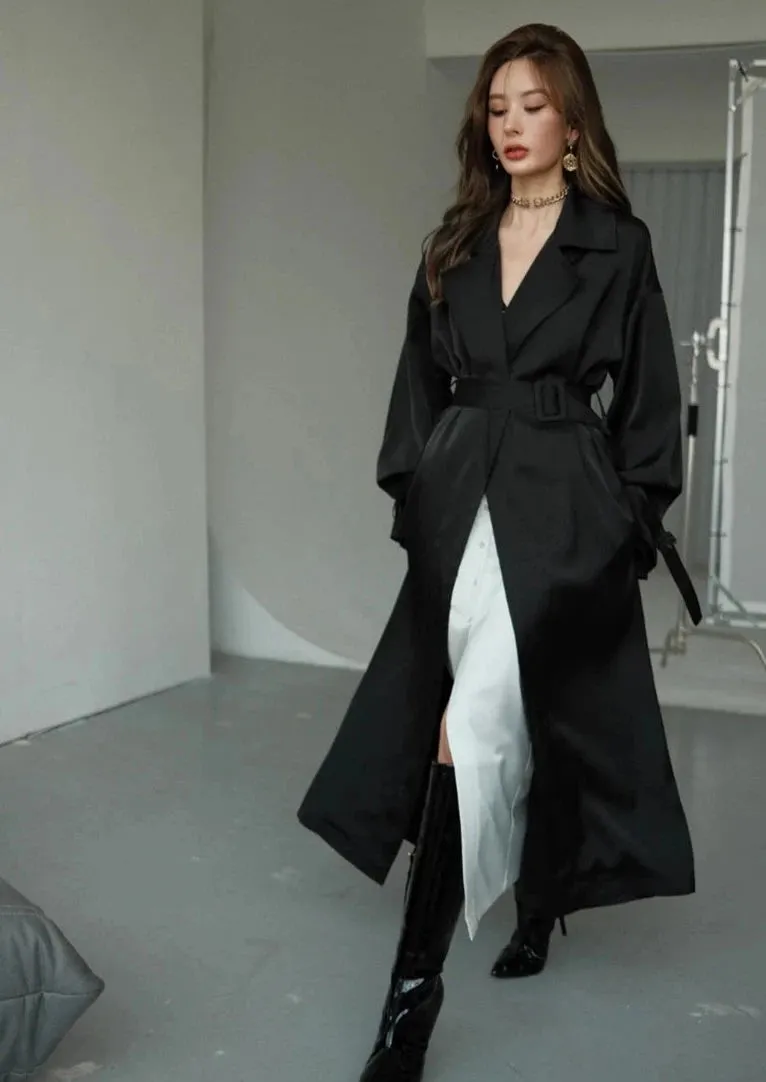 Rochelle Satin Puff Sleeve Trench Coat