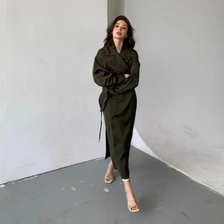 Rochelle Satin Puff Sleeve Trench Coat