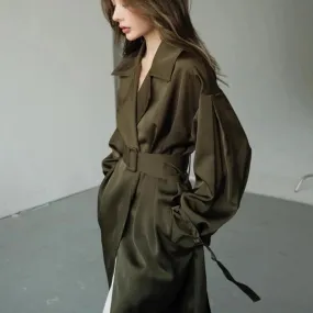 Rochelle Satin Puff Sleeve Trench Coat
