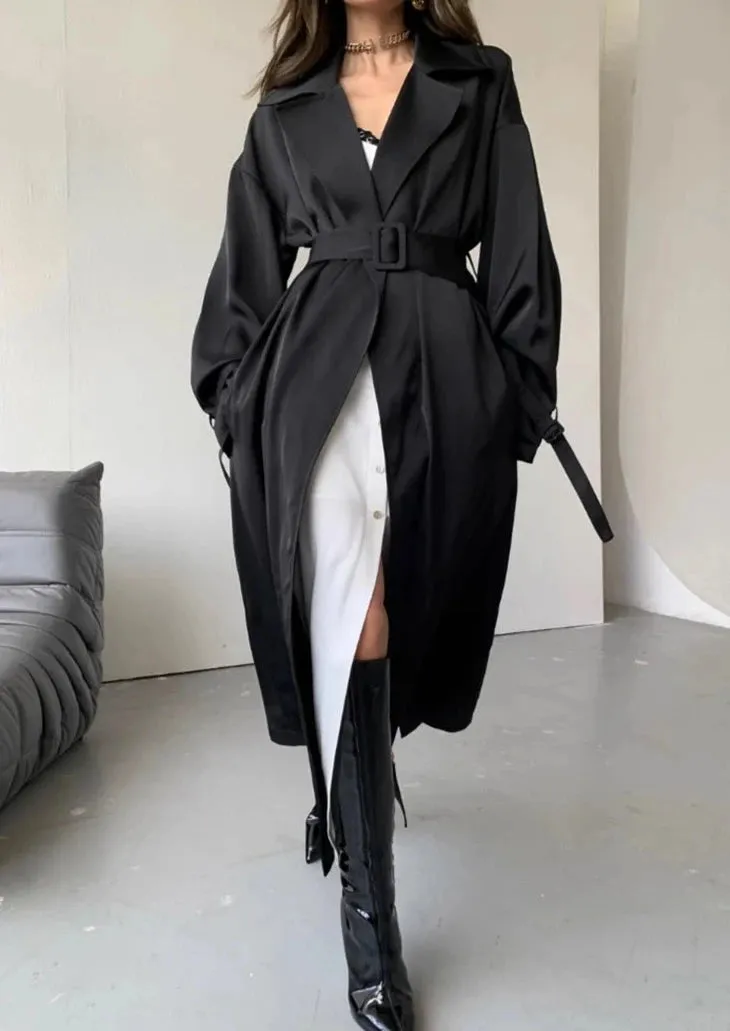Rochelle Satin Puff Sleeve Trench Coat